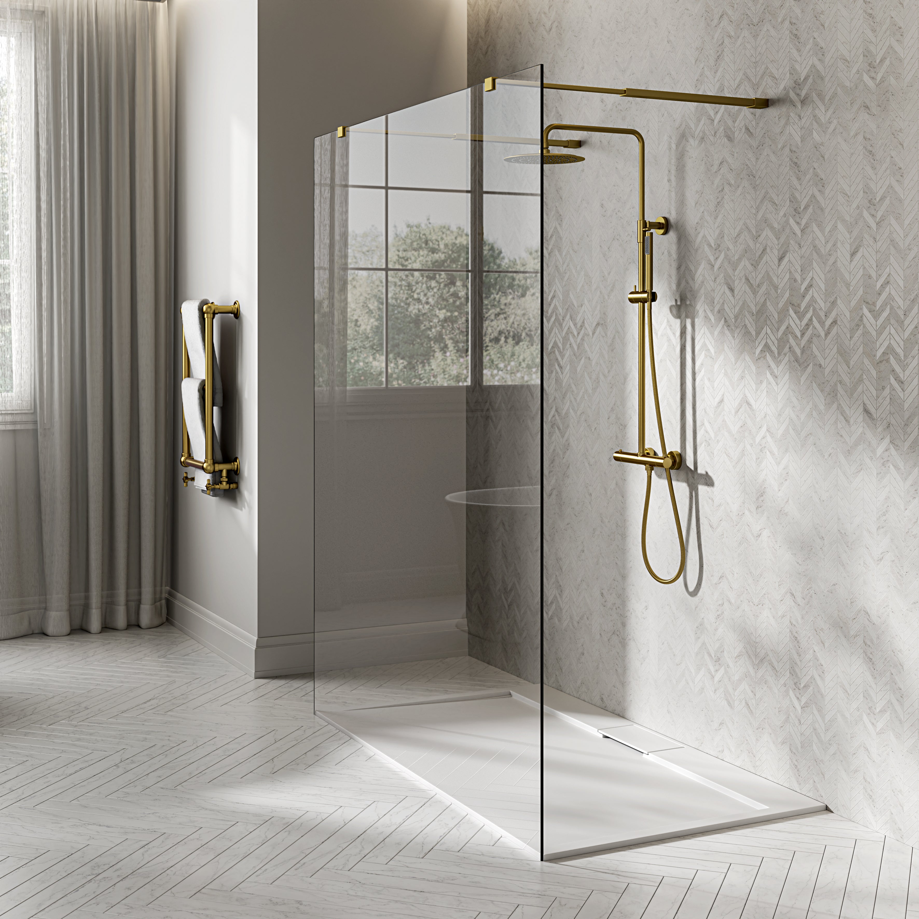 Avant Complete Walk in Landscape Shower Enclosure Brushed Gold - Kit A