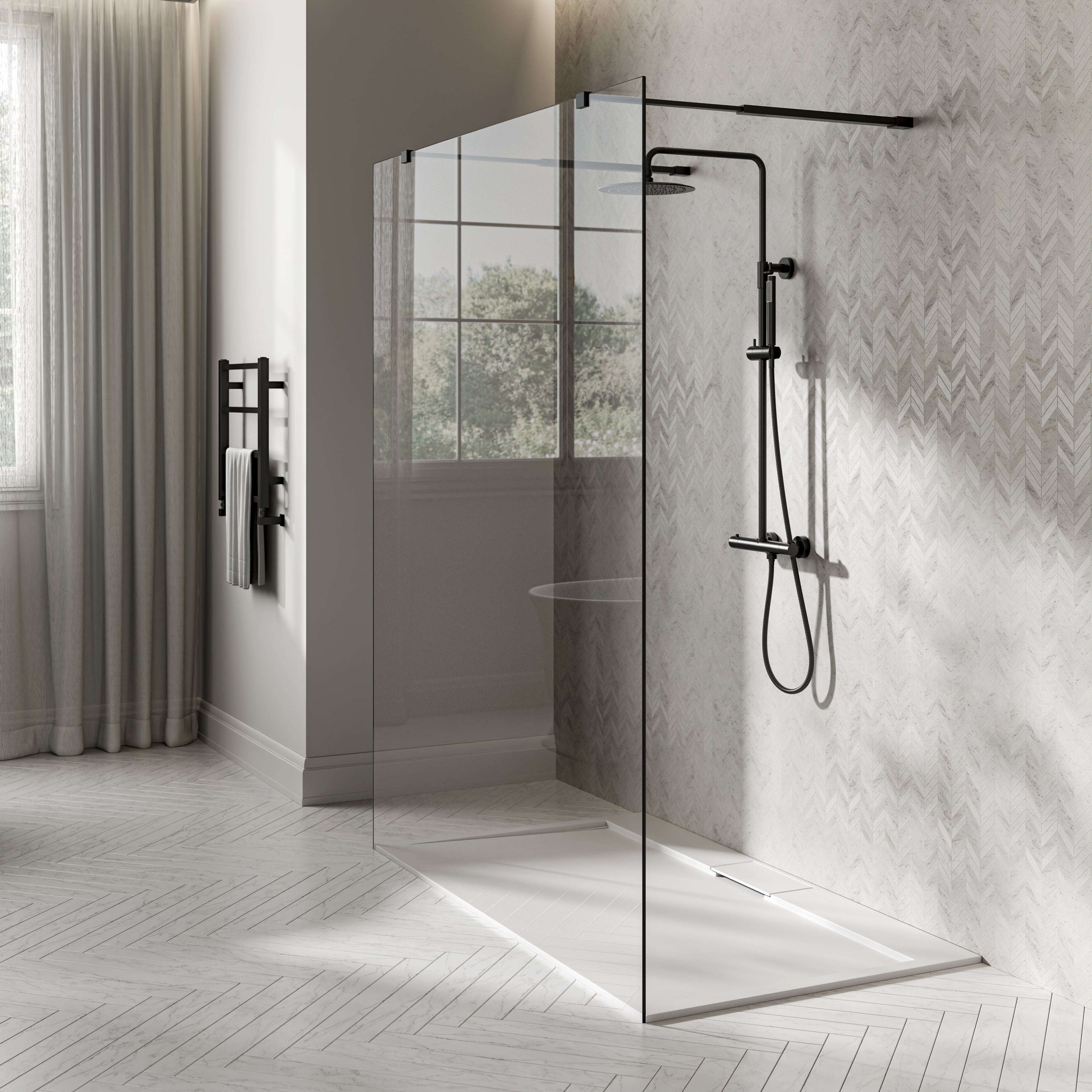 Avant Complete Walk in Landscape Shower Enclosure Matte Black - Kit A
