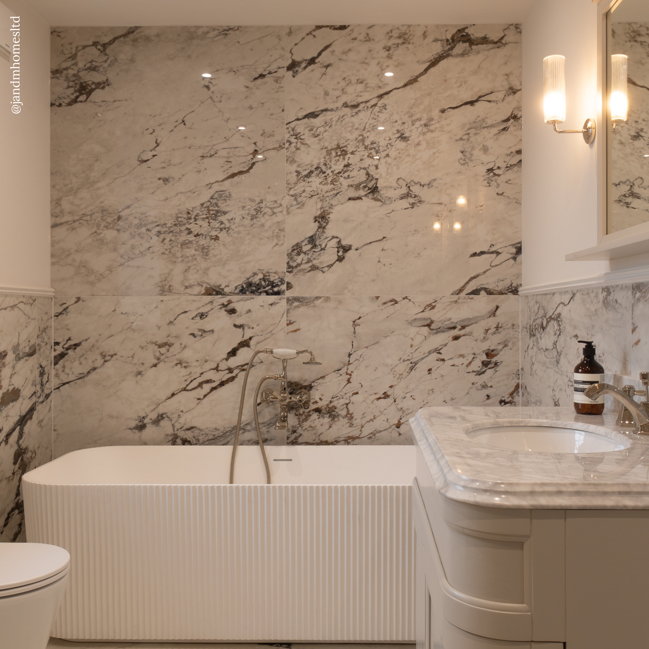 Stamford Freestanding White Fluted Stone Bath 1700mm