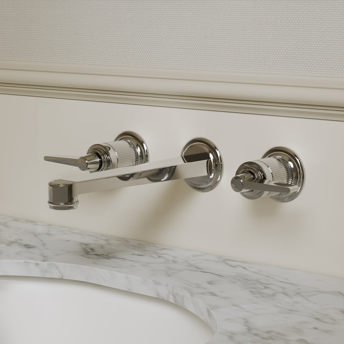 Pembury Polished Nickel 3 Hole Wall Mounted Basin Mixer Tap