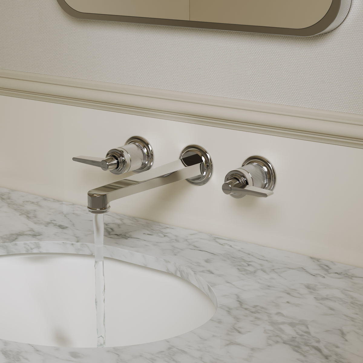 Pembury Polished Nickel 3 Hole Wall Mounted Basin Mixer Tap