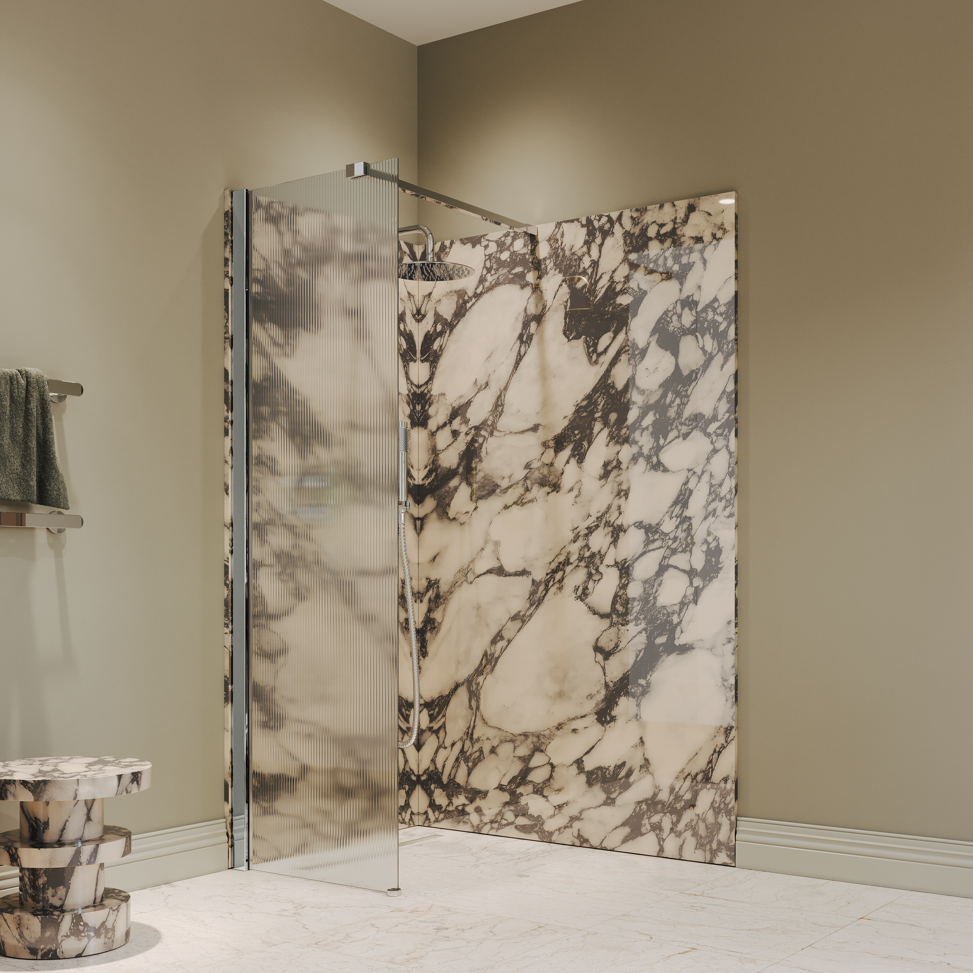 Sterling Reeded Frameless Chrome Shower Screen