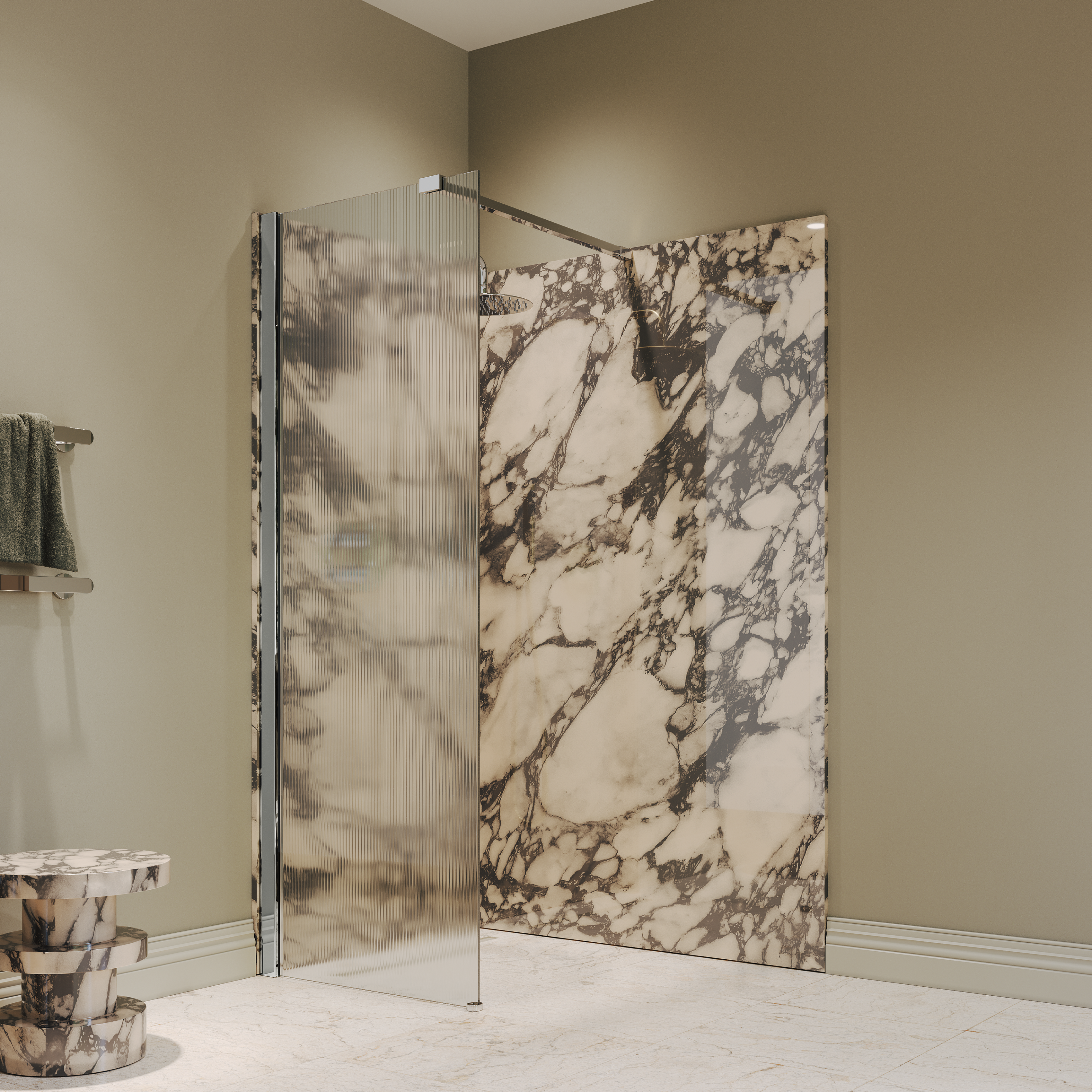 Sterling Reeded Frameless Chrome Shower Screen