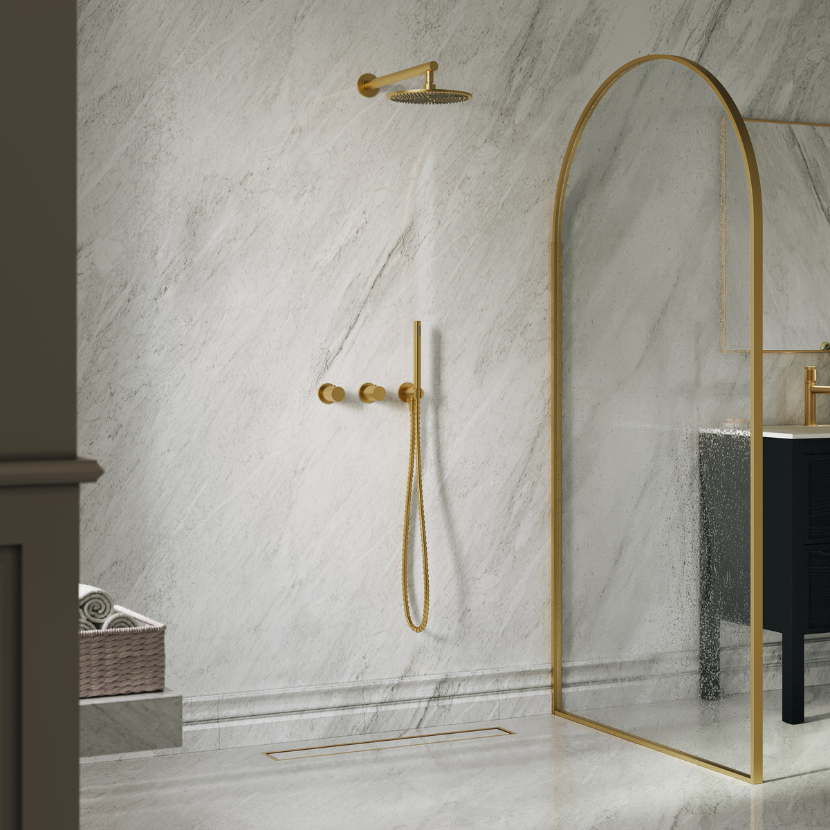 Alder Brushed Gold Thermostatic Shower With Handheld Shower