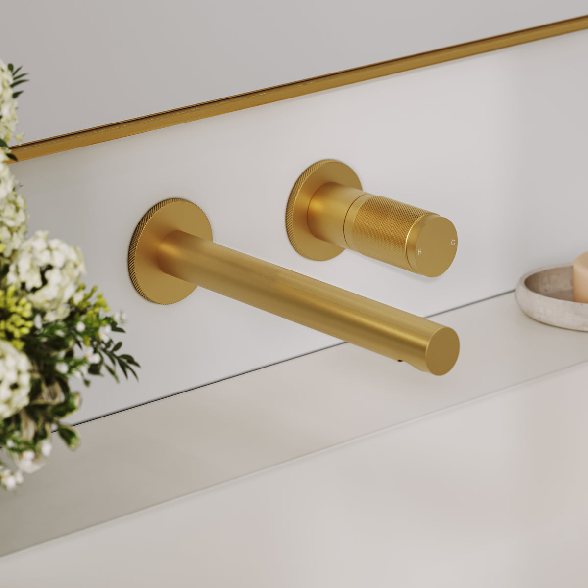 Alder Brushed Gold Wall Mounted Basin Mixer Tap