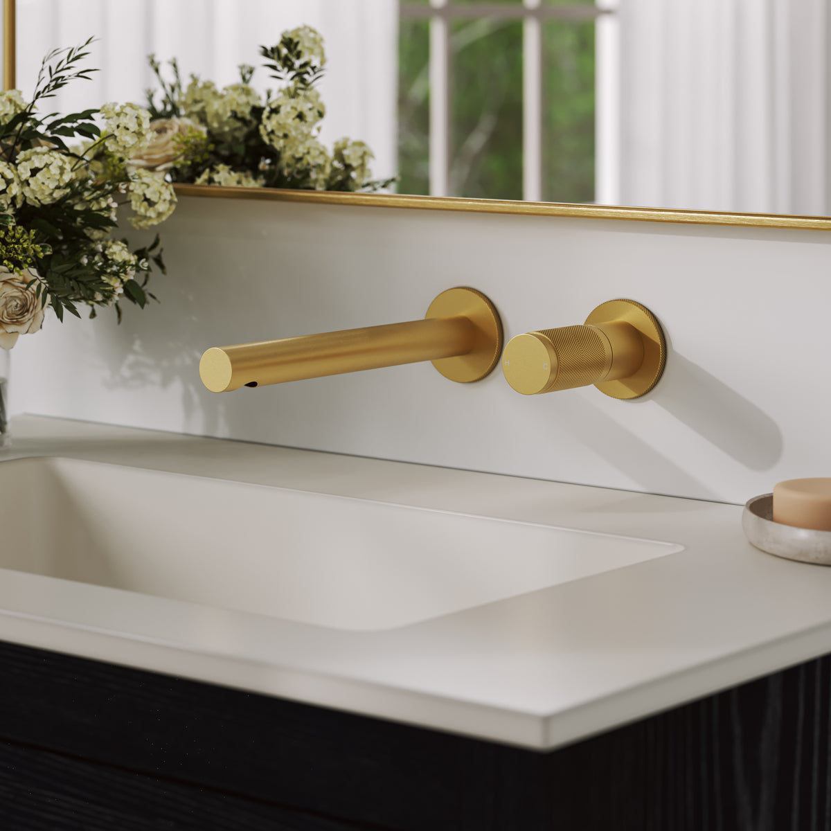 Alder Brushed Gold Wall Mounted Basin Mixer Tap