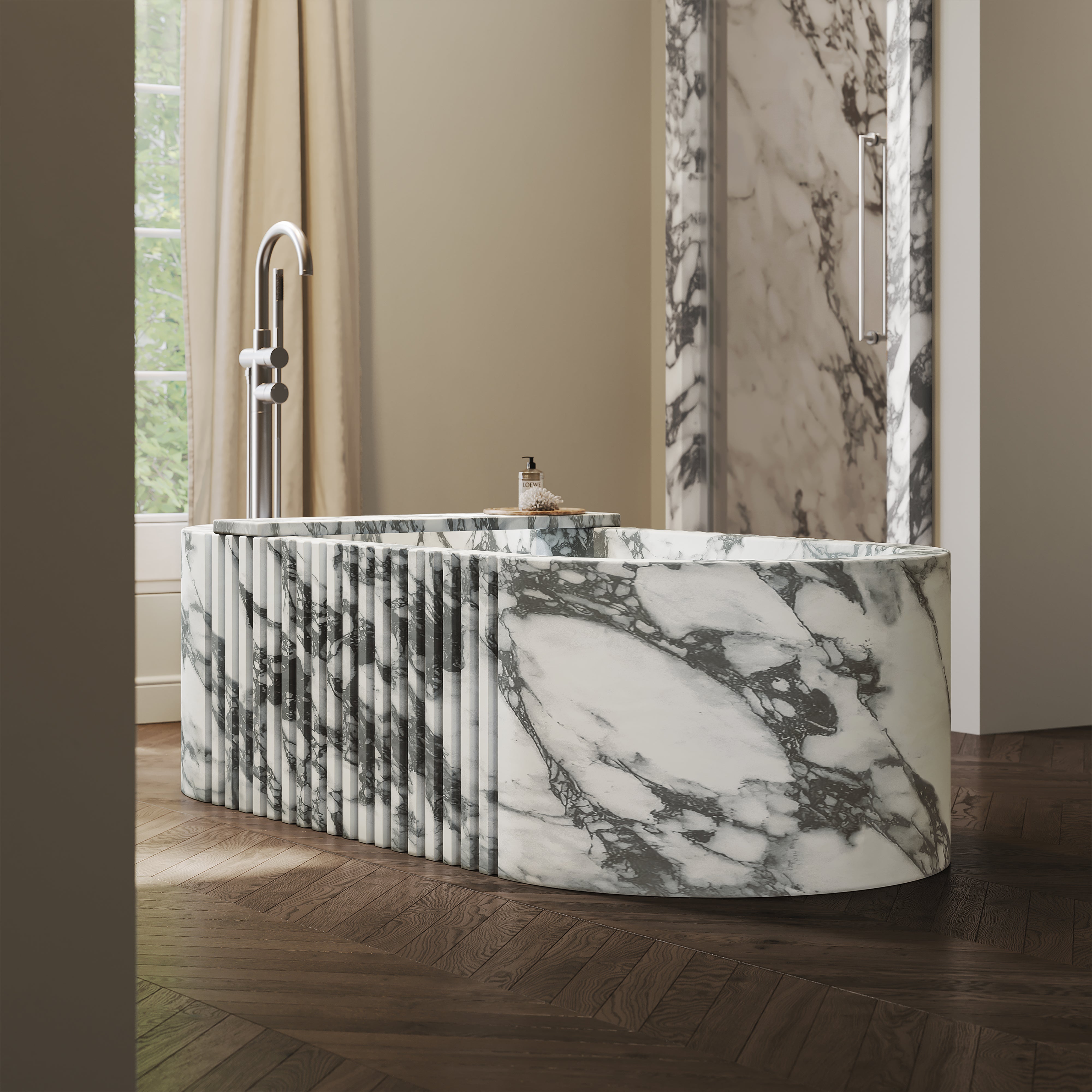Palladio Arabescato Marble Fluted Freestanding Bath 1700mm