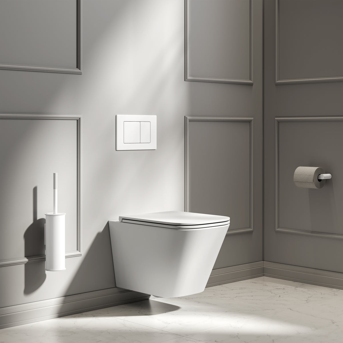 Arlo Matte White Wall Hung Rimless Toilet with Concealed Cistern & Matte White Flush Plate
