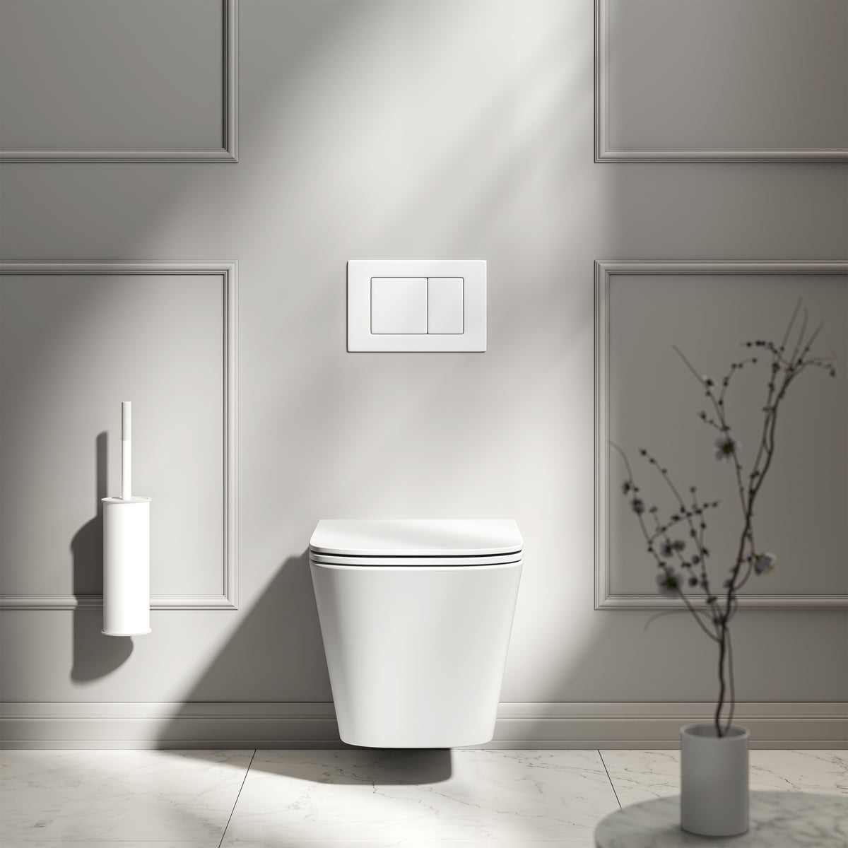 Arlo Matte White Wall Hung Rimless Toilet with Concealed Cistern & Matte White Flush Plate