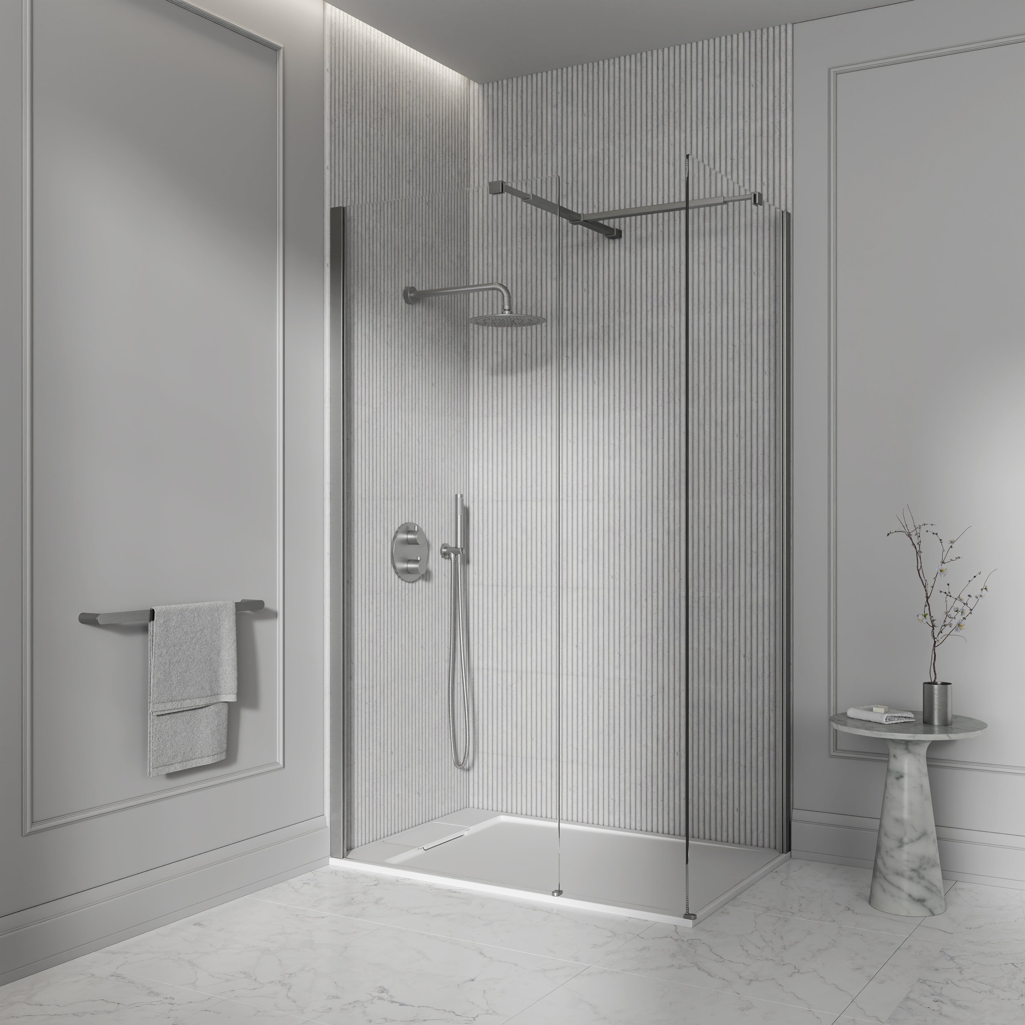 Avant Complete Walk in Shower Enclosure Brushed Stainless - Kit B