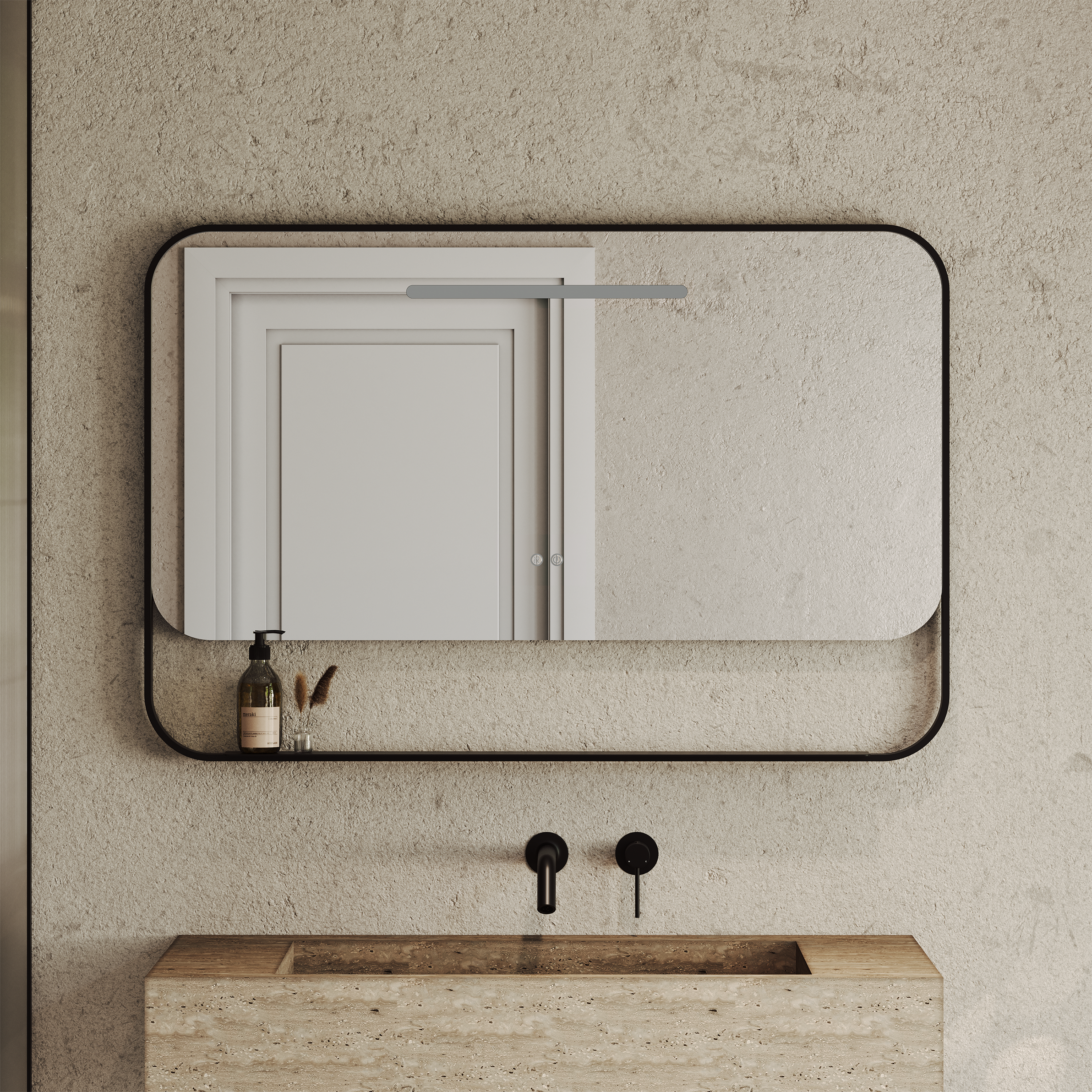 Balham Matte Black Mirror With Natural White LED Light and Demister 1200mm