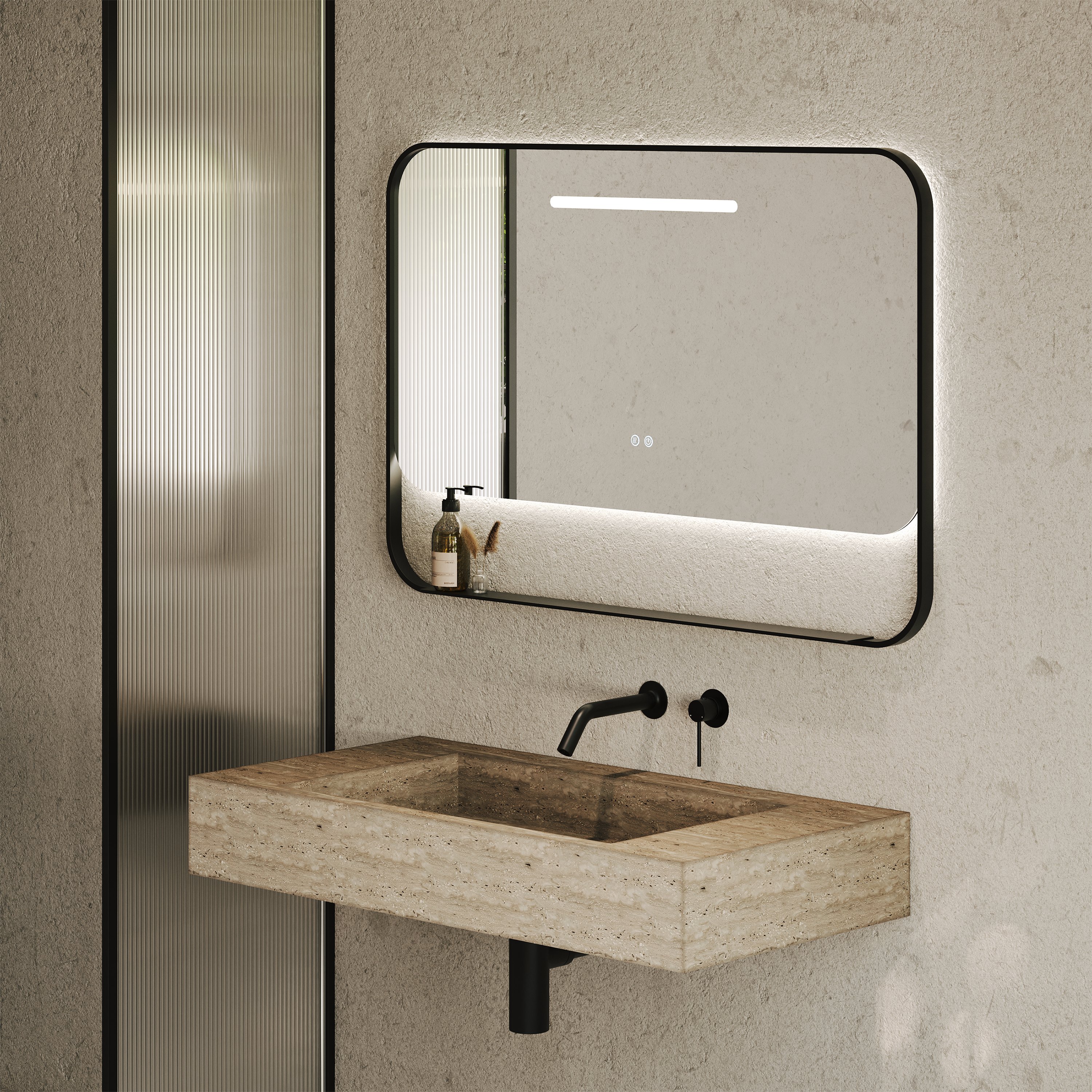 Balham Matte Black Mirror With Natural White LED Light and Demister 1200mm