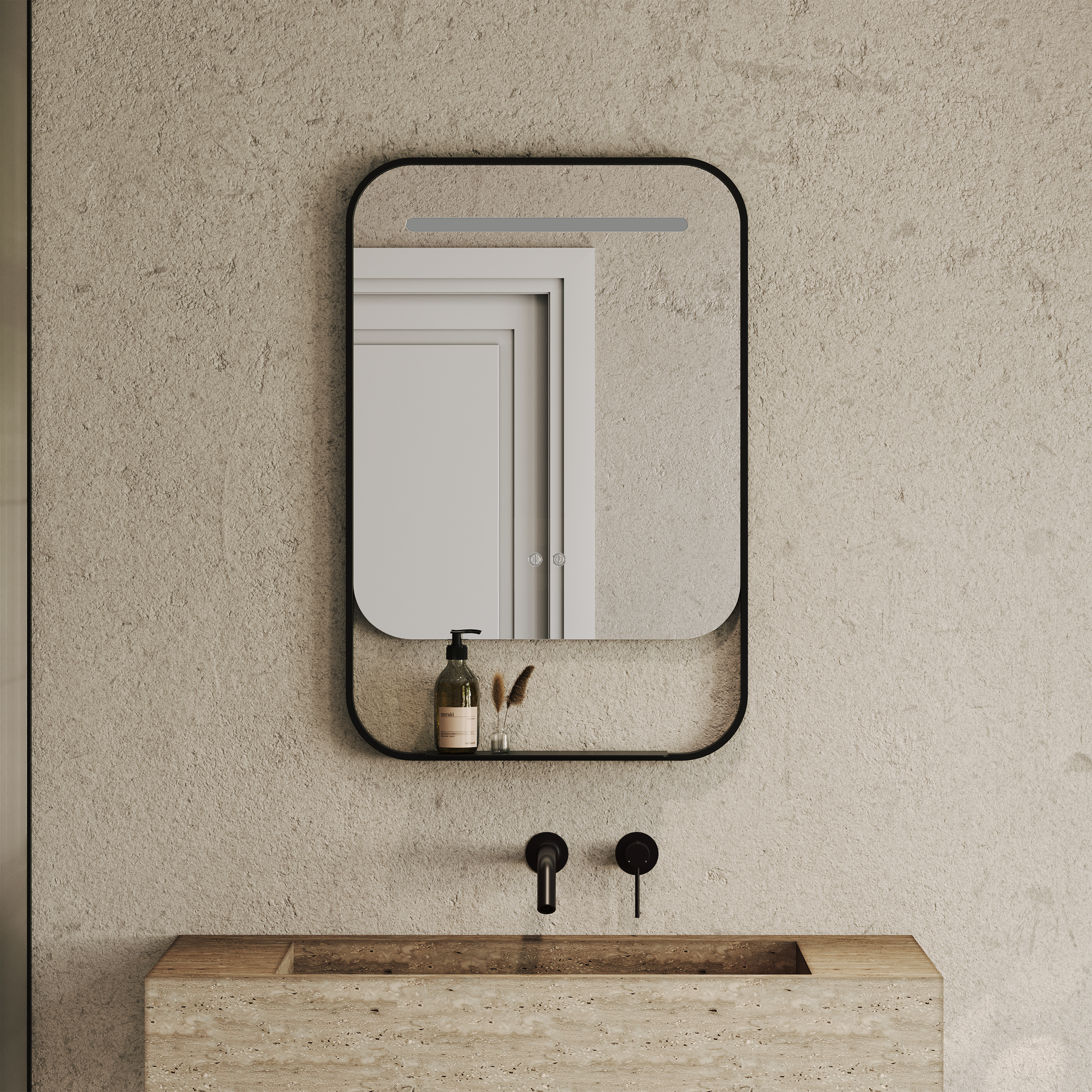 Balham Matte Black Mirror With Natural White LED Light and Demister 600mm