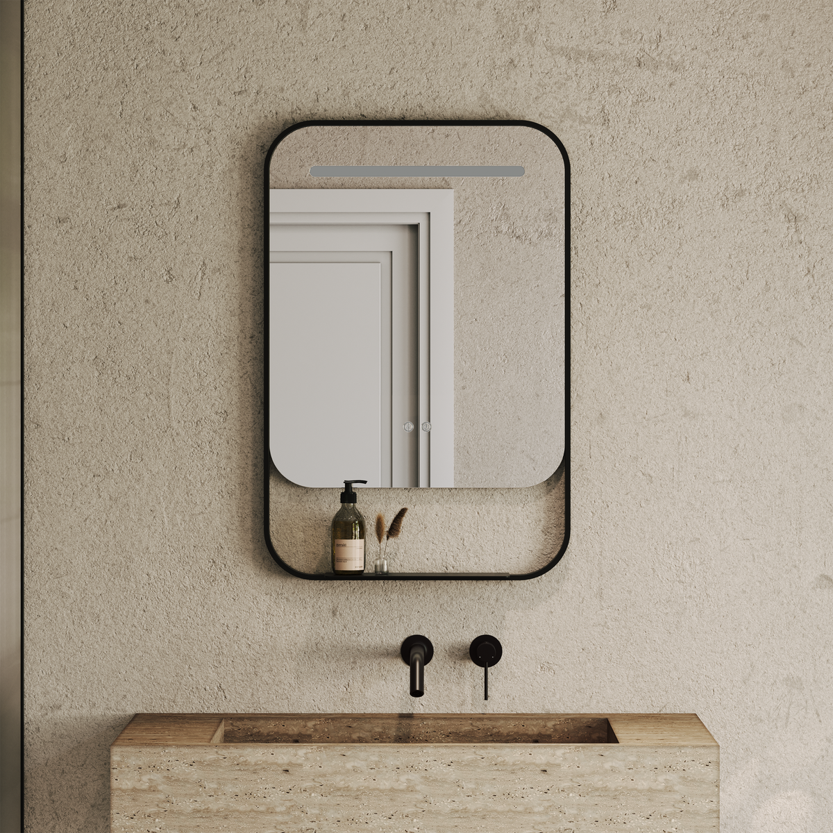 Balham Matte Black Mirror With Natural White LED Light and Demister 600mm