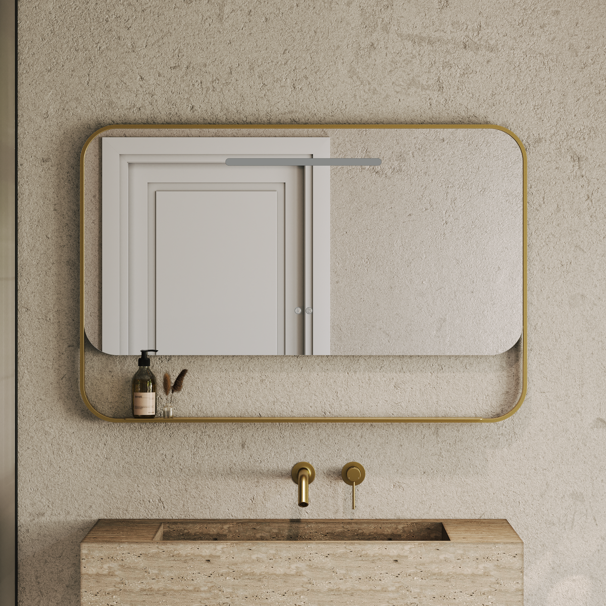 Balham Brushed Gold Mirror With Natural White LED Light and Demister 1200mm