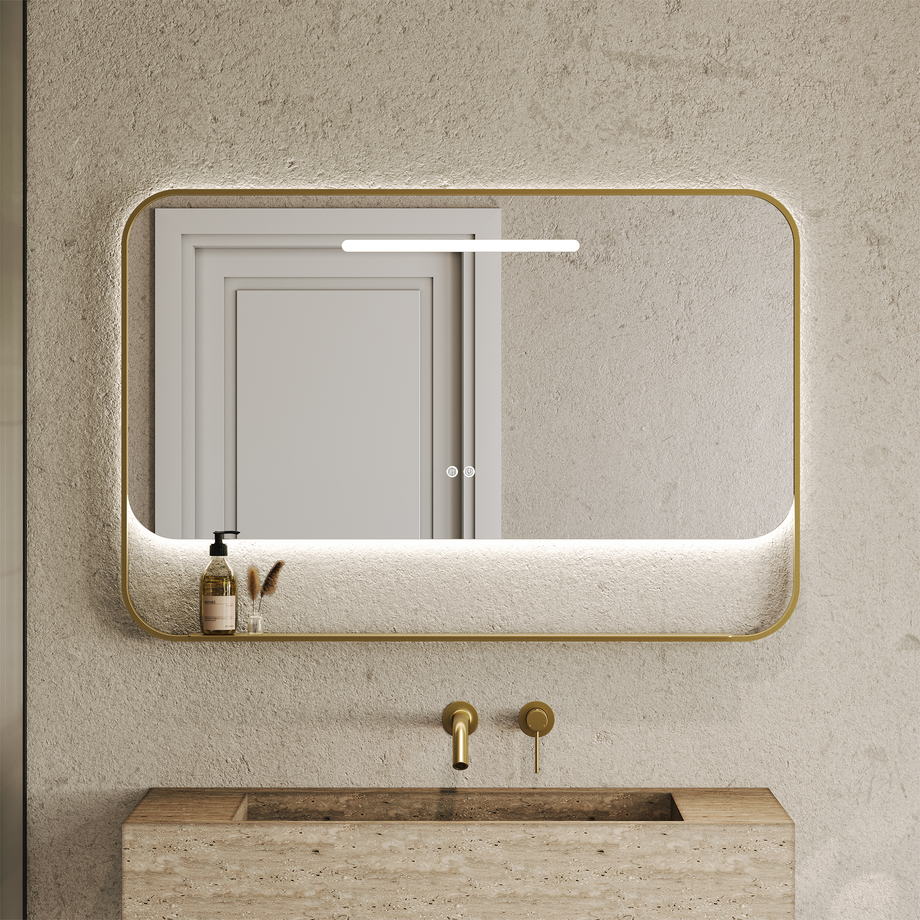 Balham Brushed Gold Mirror With Natural White LED Light and Demister 1200mm