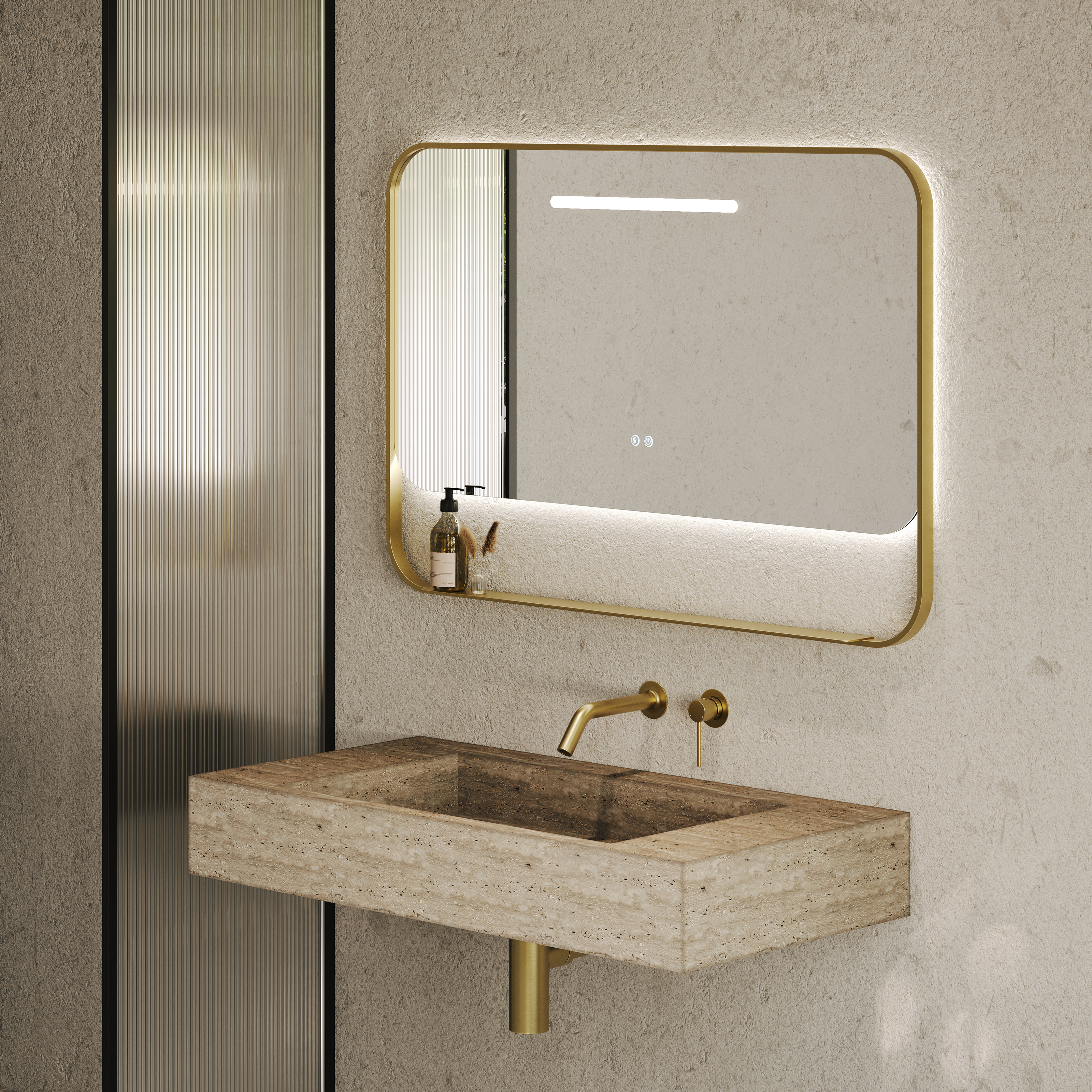 Balham Brushed Gold Mirror With Natural White LED Light and Demister 1200mm