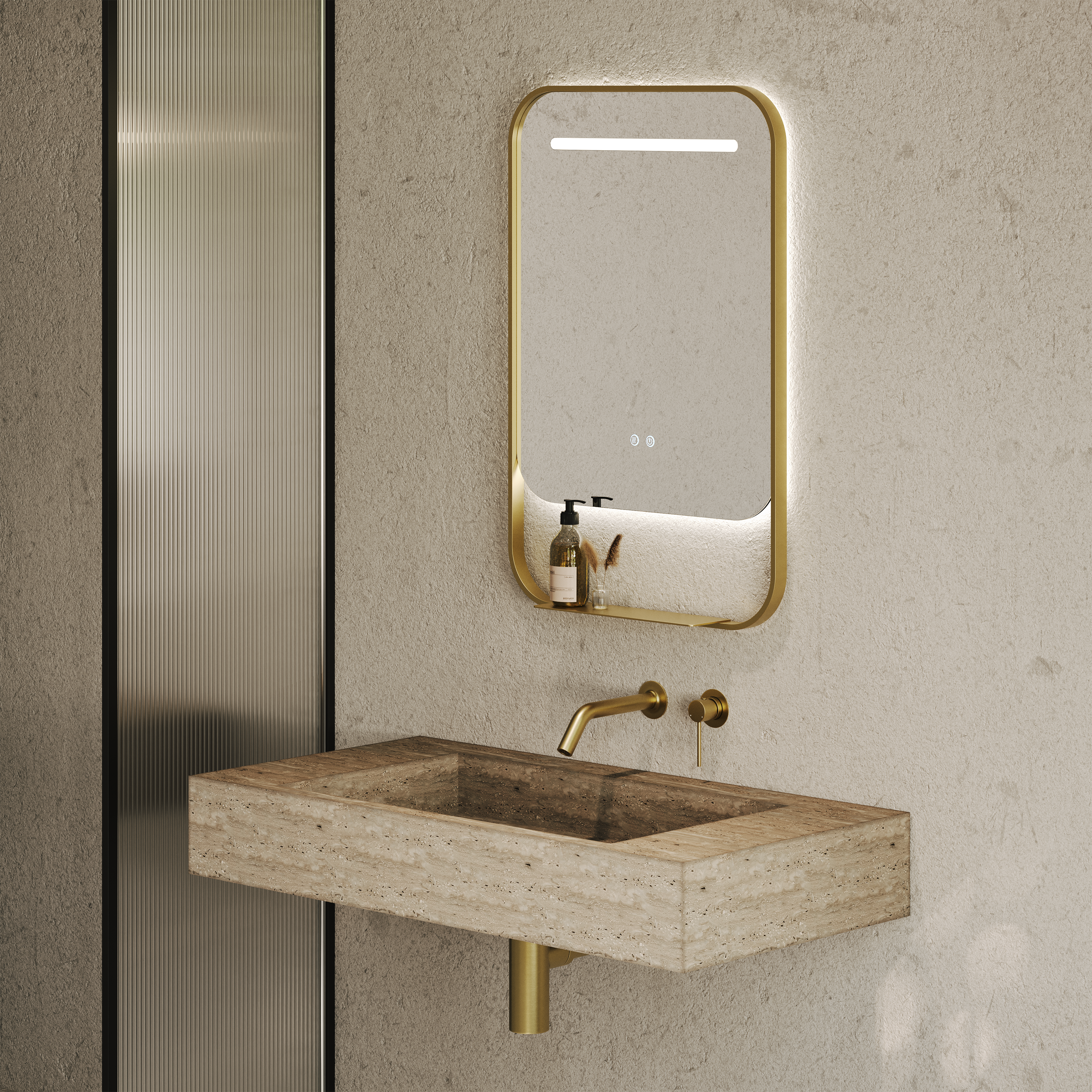 Balham Brushed Gold Mirror With Natural White LED Light and Demister 600mm