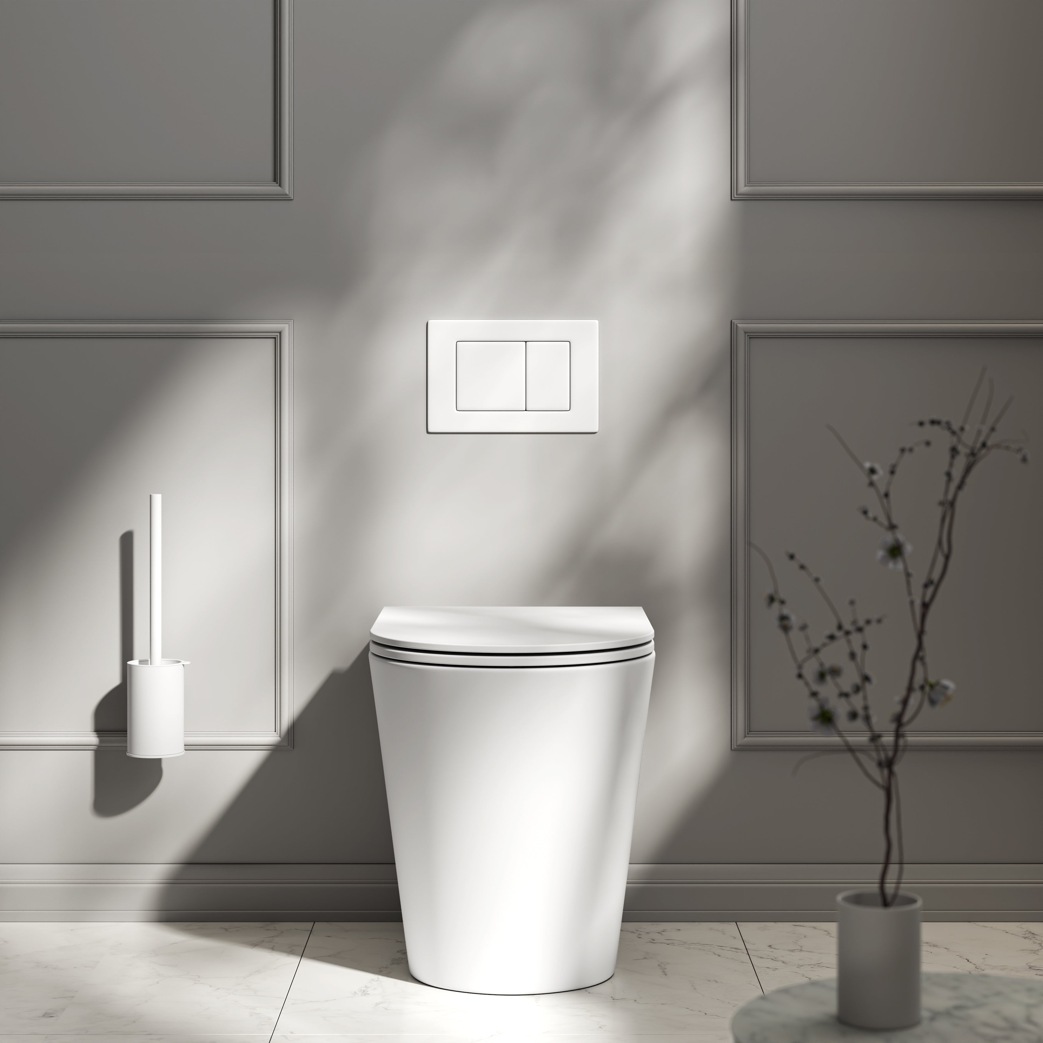 Nuvo Back to Wall Rimless Matte White Toilet with Concealed Cistern & Matte White Flush Plate