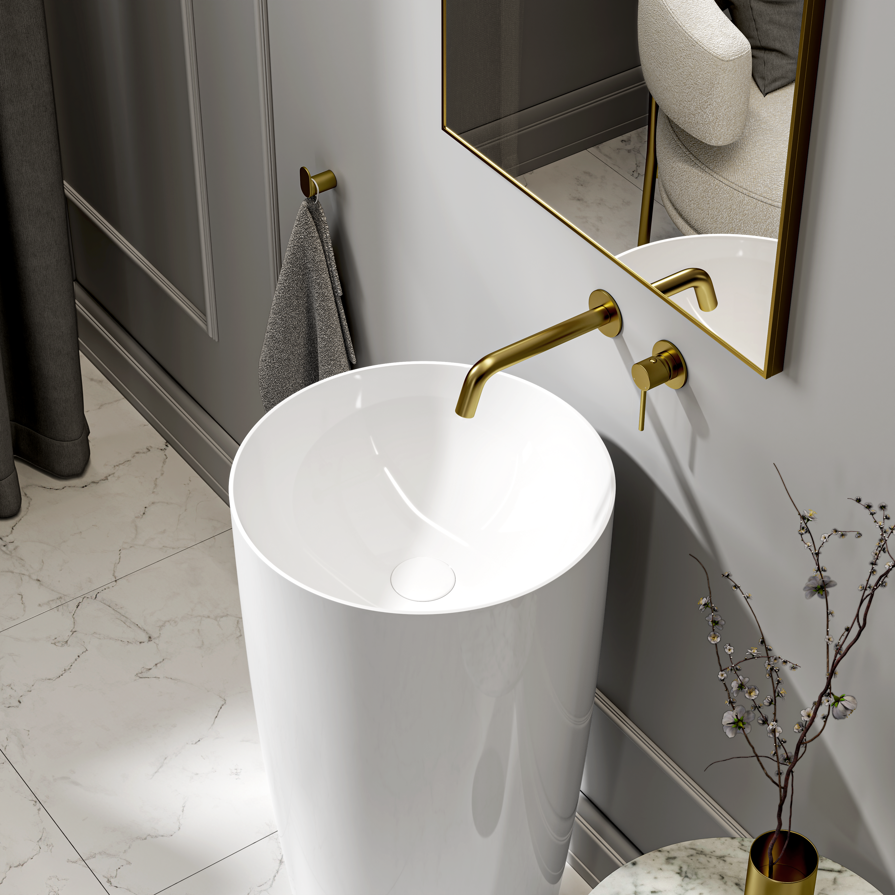 Ashford Freestanding White Stone Basin 450mm