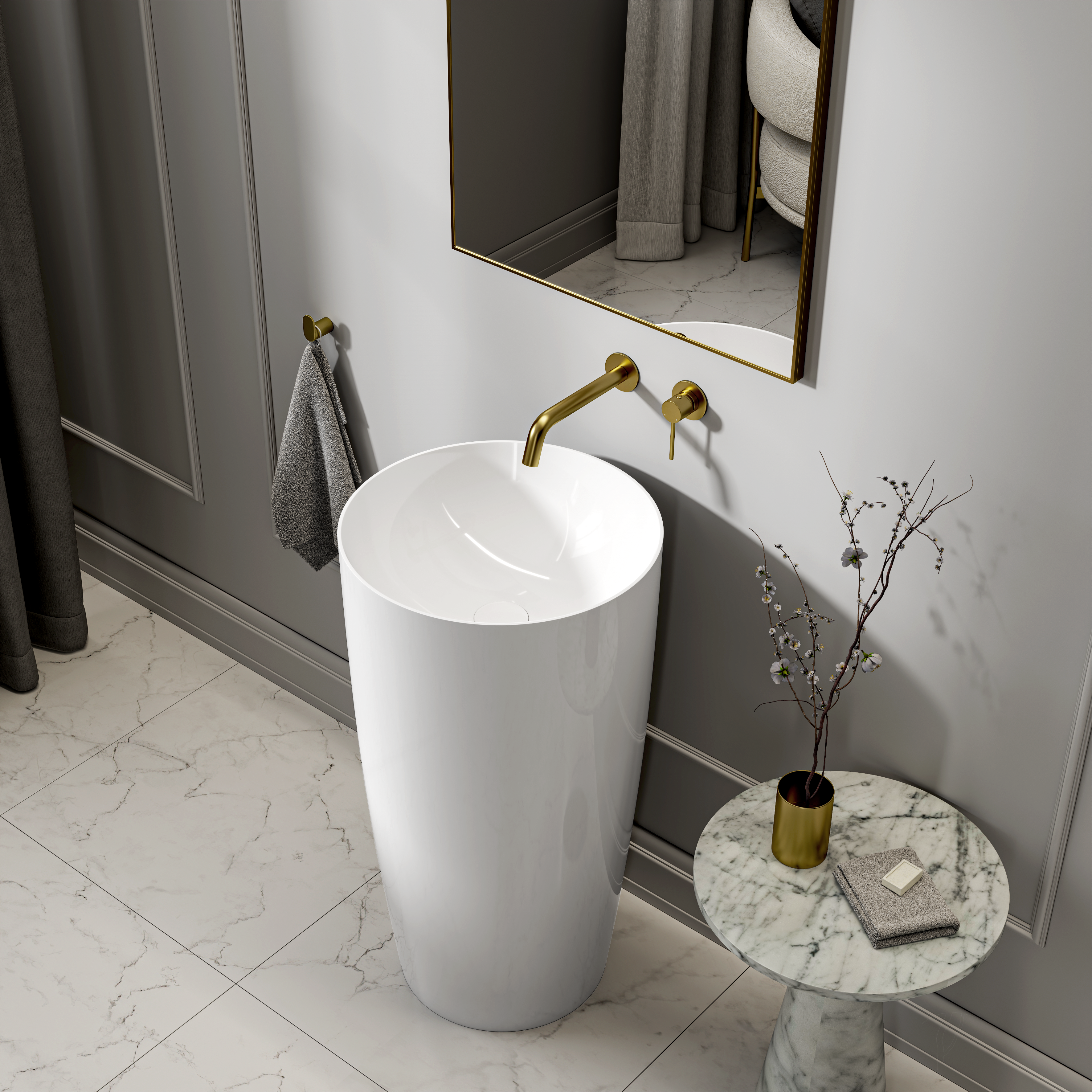 Ashford Freestanding White Stone Basin 450mm