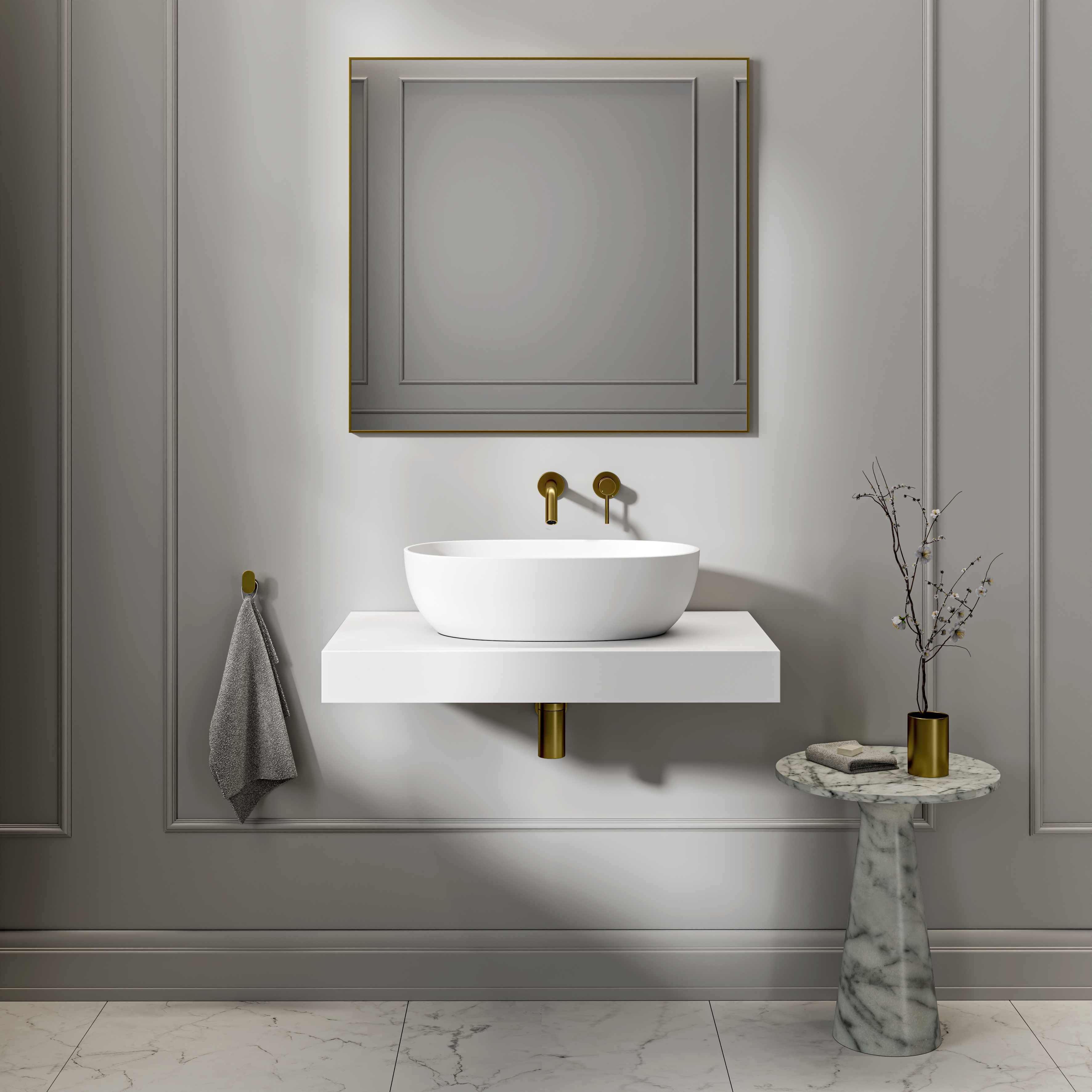 Bromley White Countertop Stone Basin 560mm