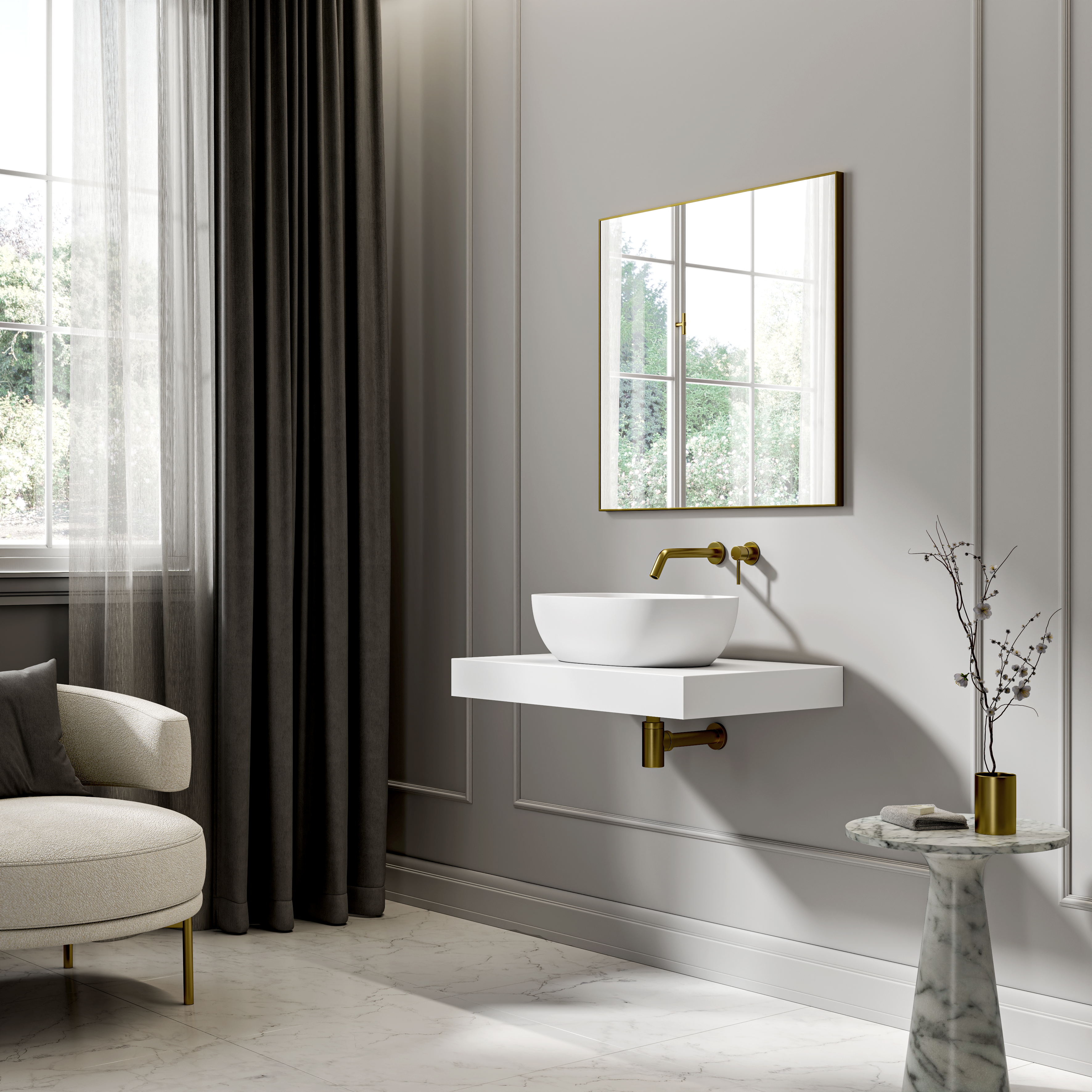 Bromley White Countertop Stone Basin 560mm
