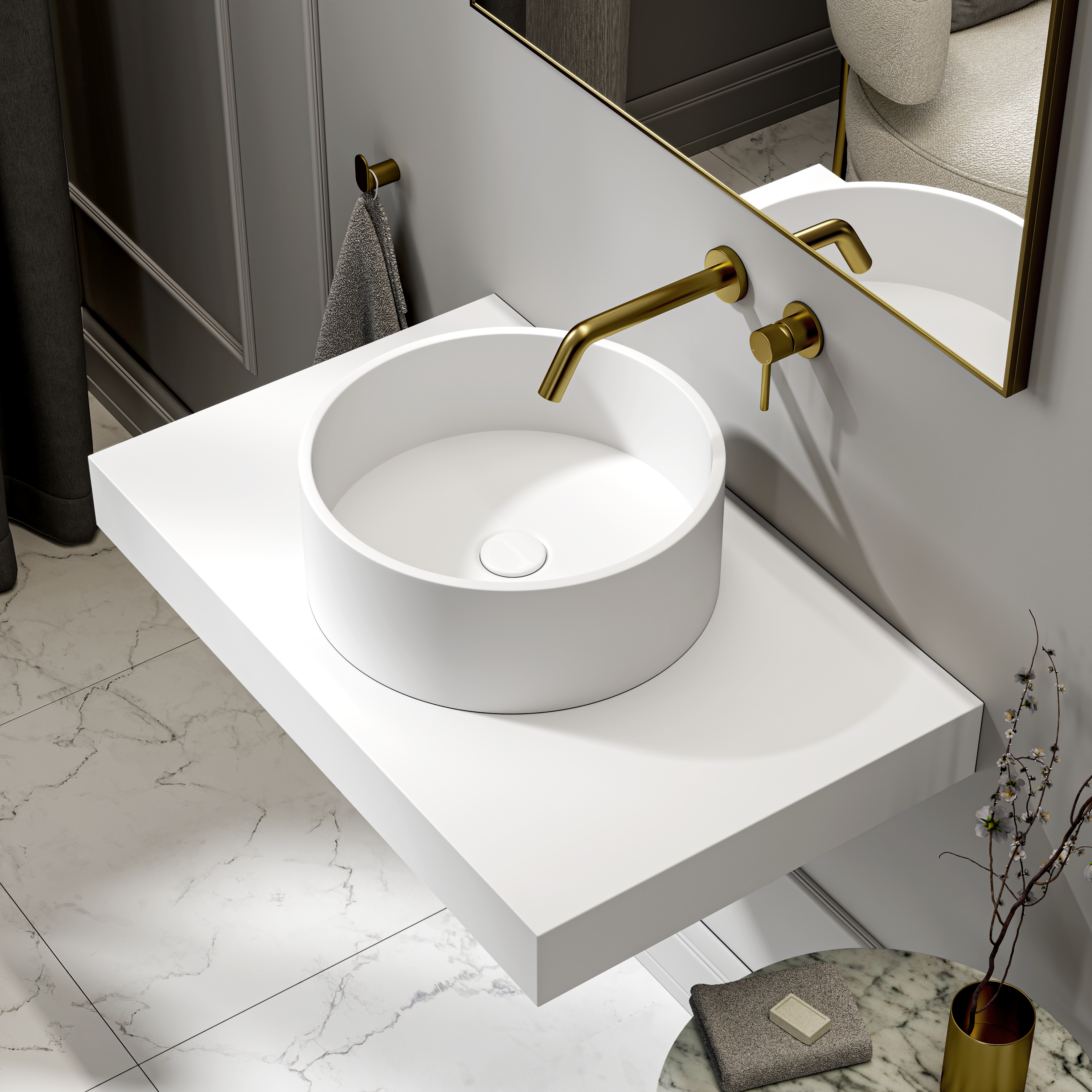 Hague Countertop White Stone Basin 400mm