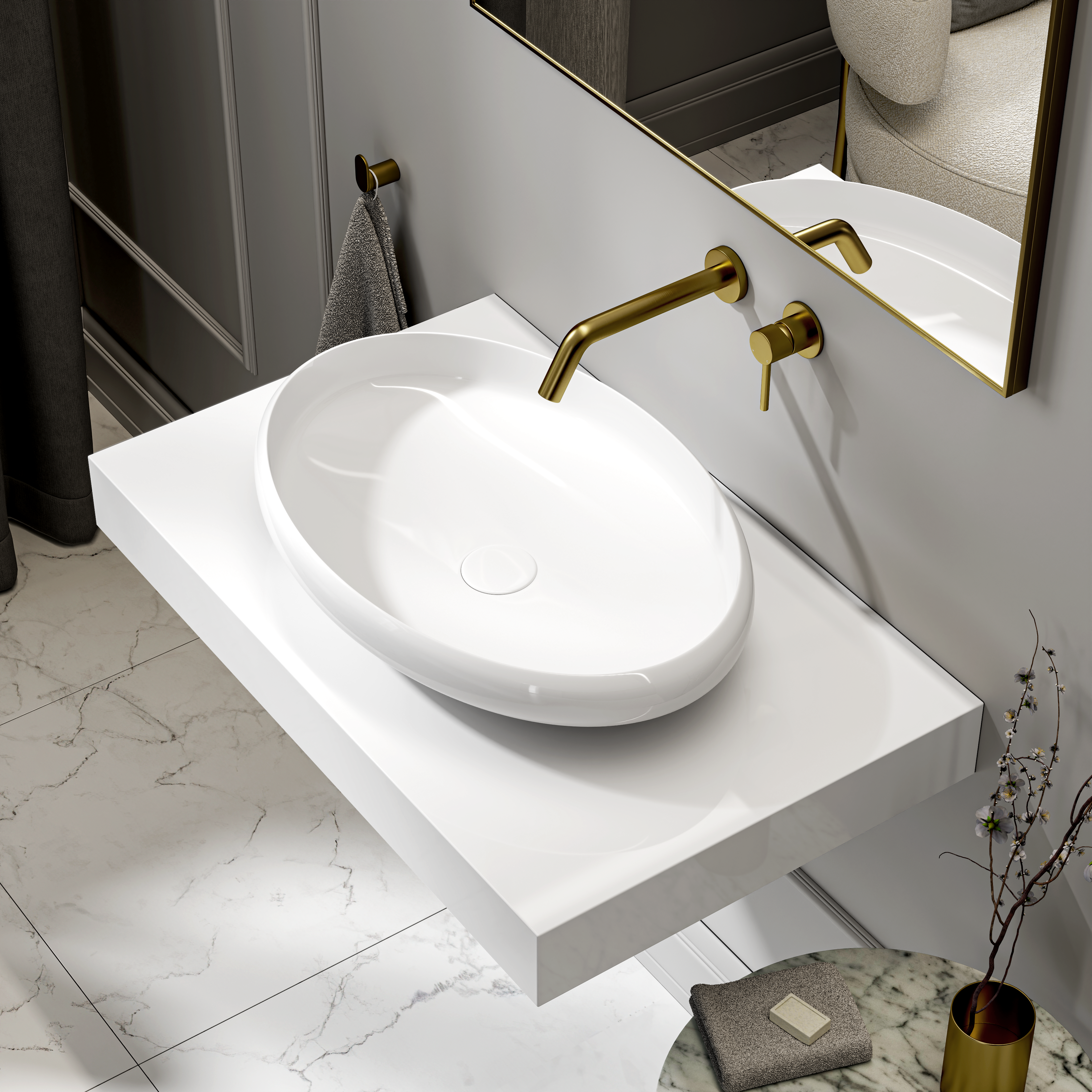 Mercer Countertop Stone Basin 600mm White