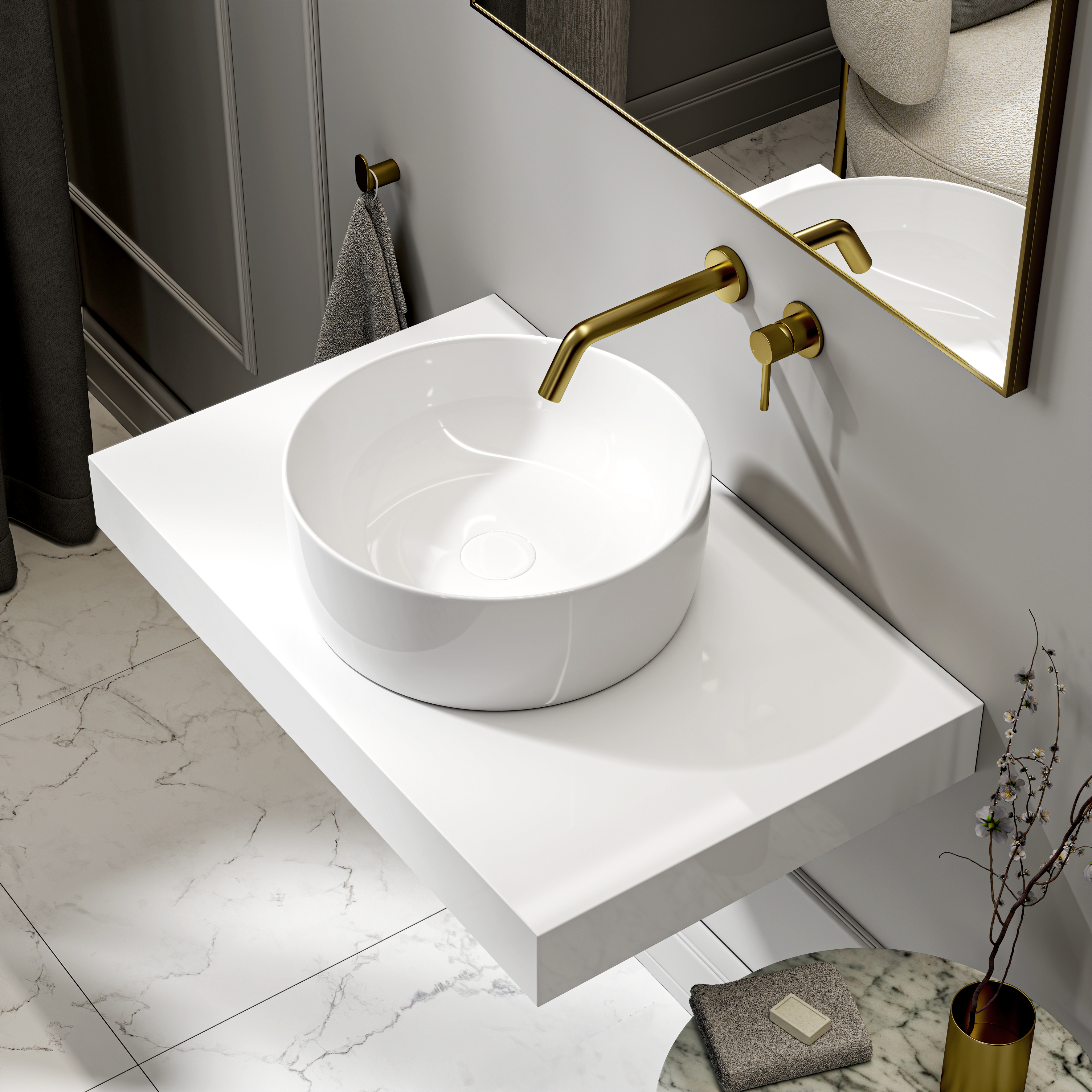 Mount Countertop Stone Basin 400mm White