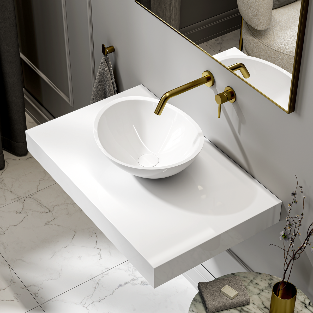 Sloane Countertop Stone Basin 420mm White