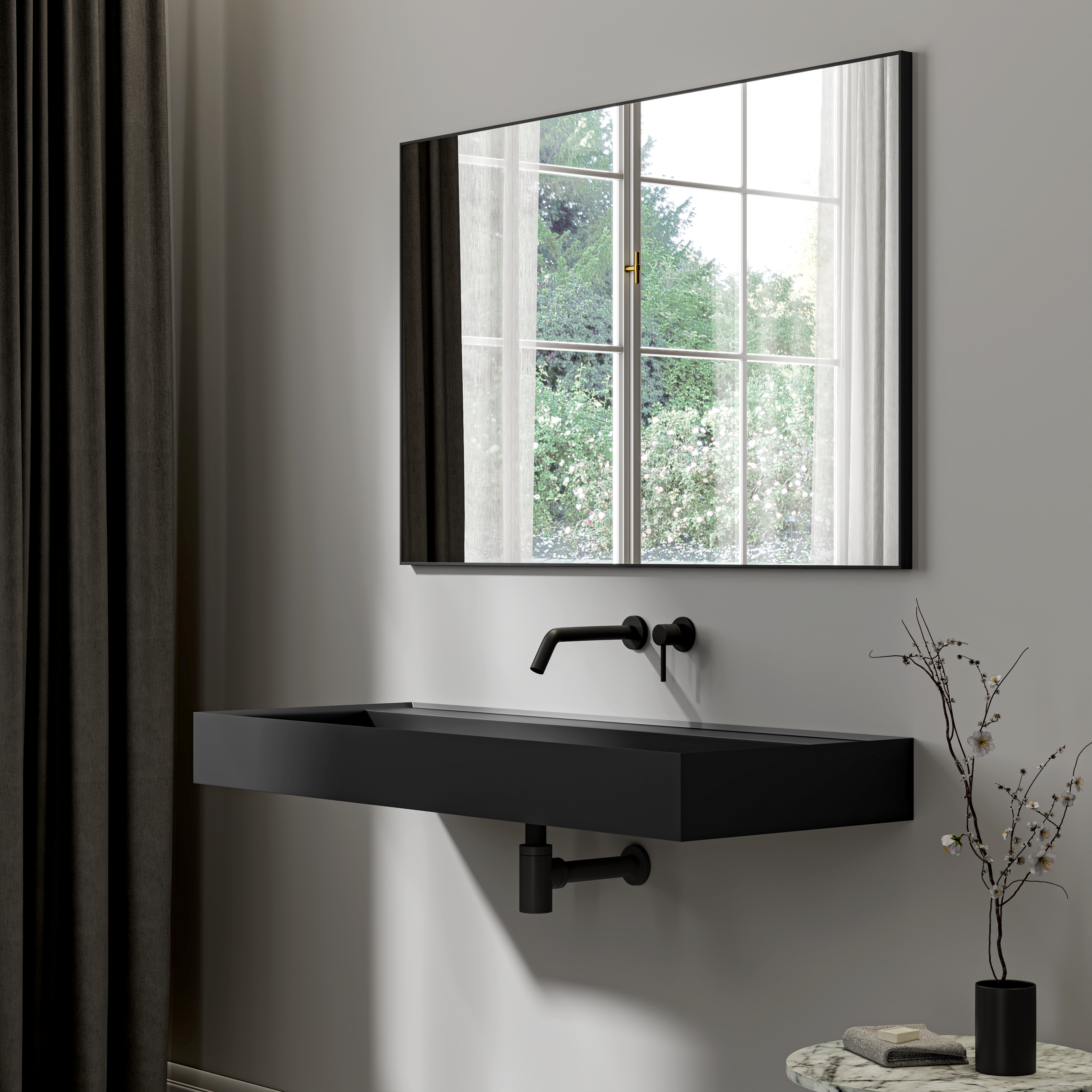 Sutton Wall Hung Stone Basin Matte Black 1200mm