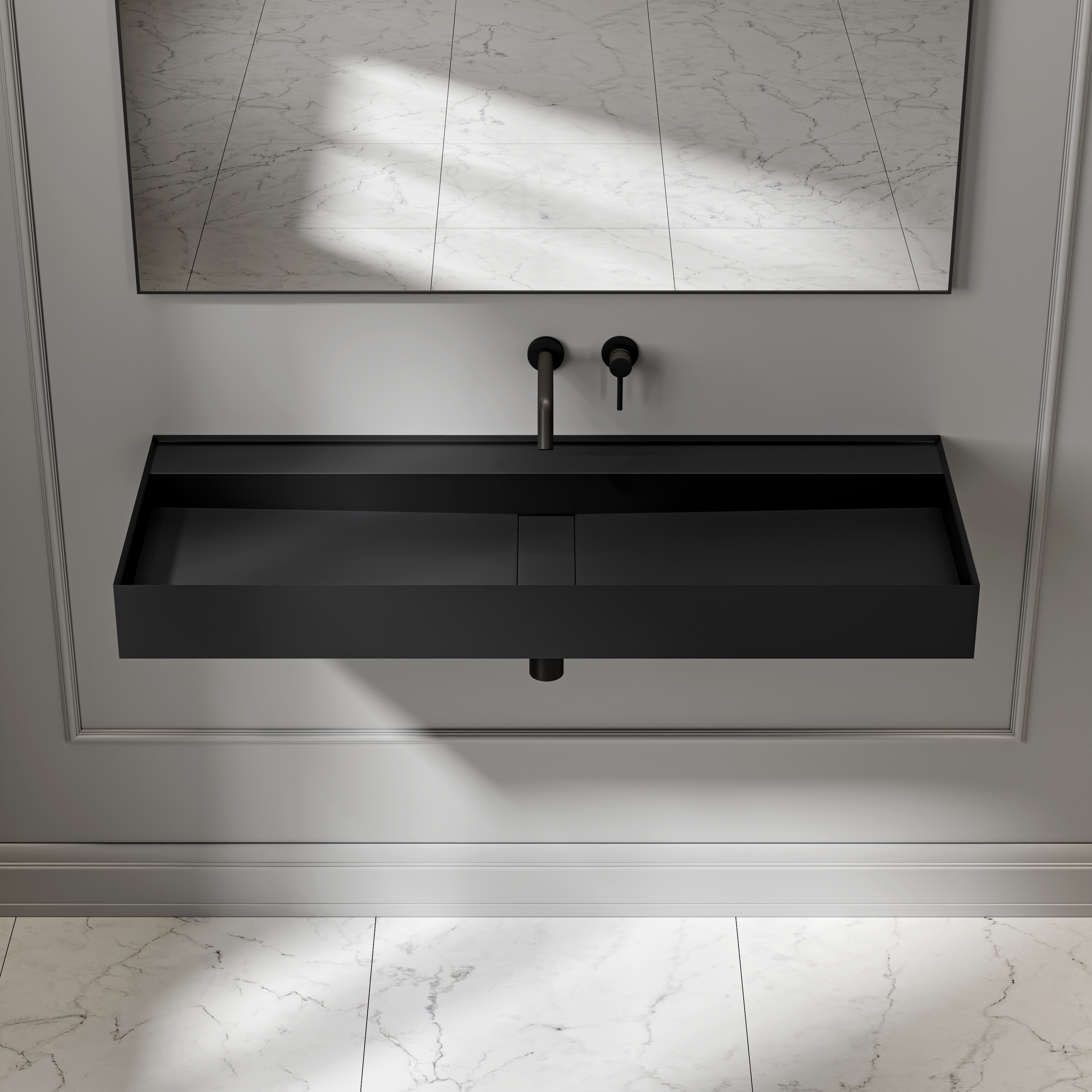 Sutton Wall Hung Stone Basin Matte Black 1200mm