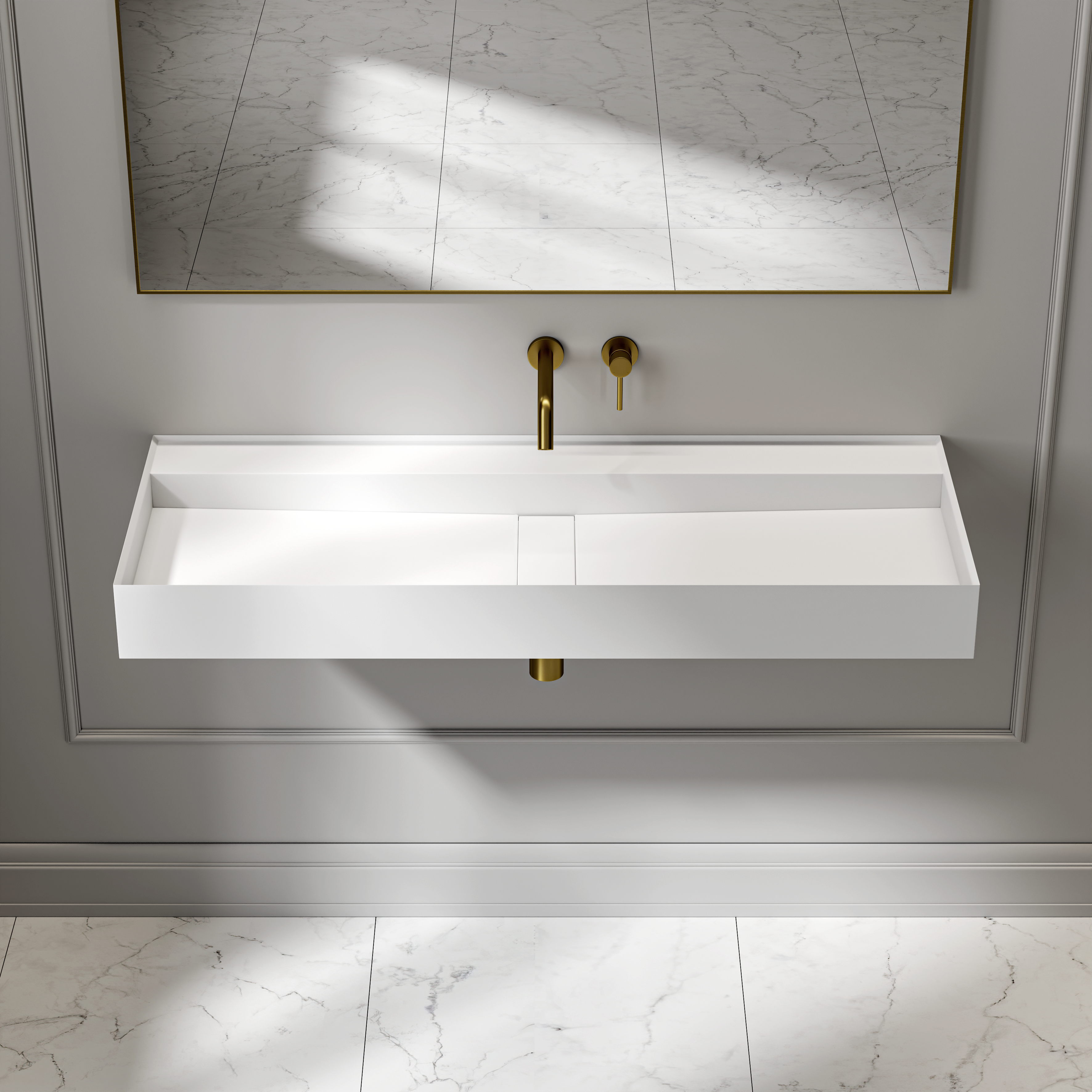 Sutton Wall Hung Stone Basin Matte White 1200mm