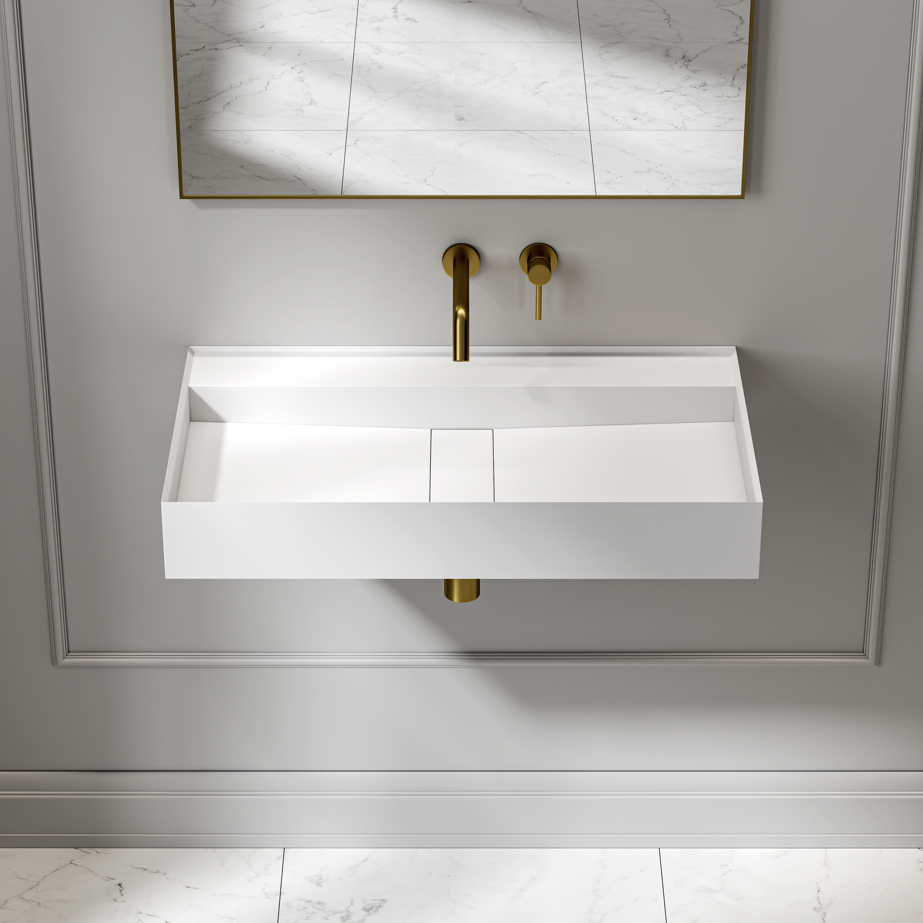 Sutton Wall Hung Stone Basin Matte White 800mm