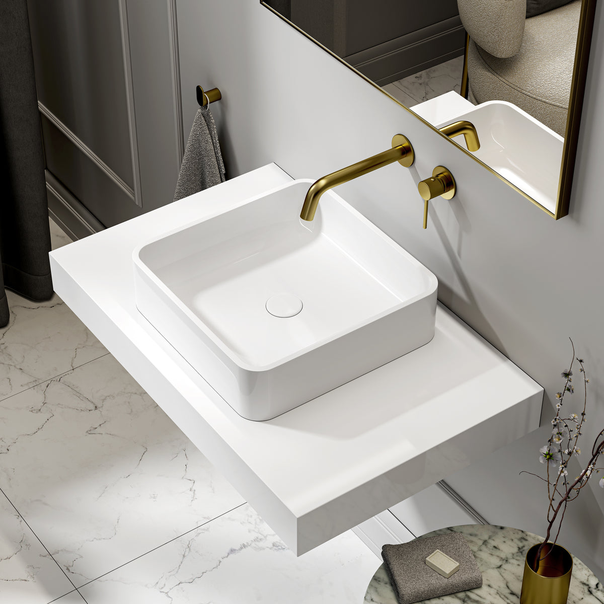 Vogue Countertop Stone Basin 400mm White