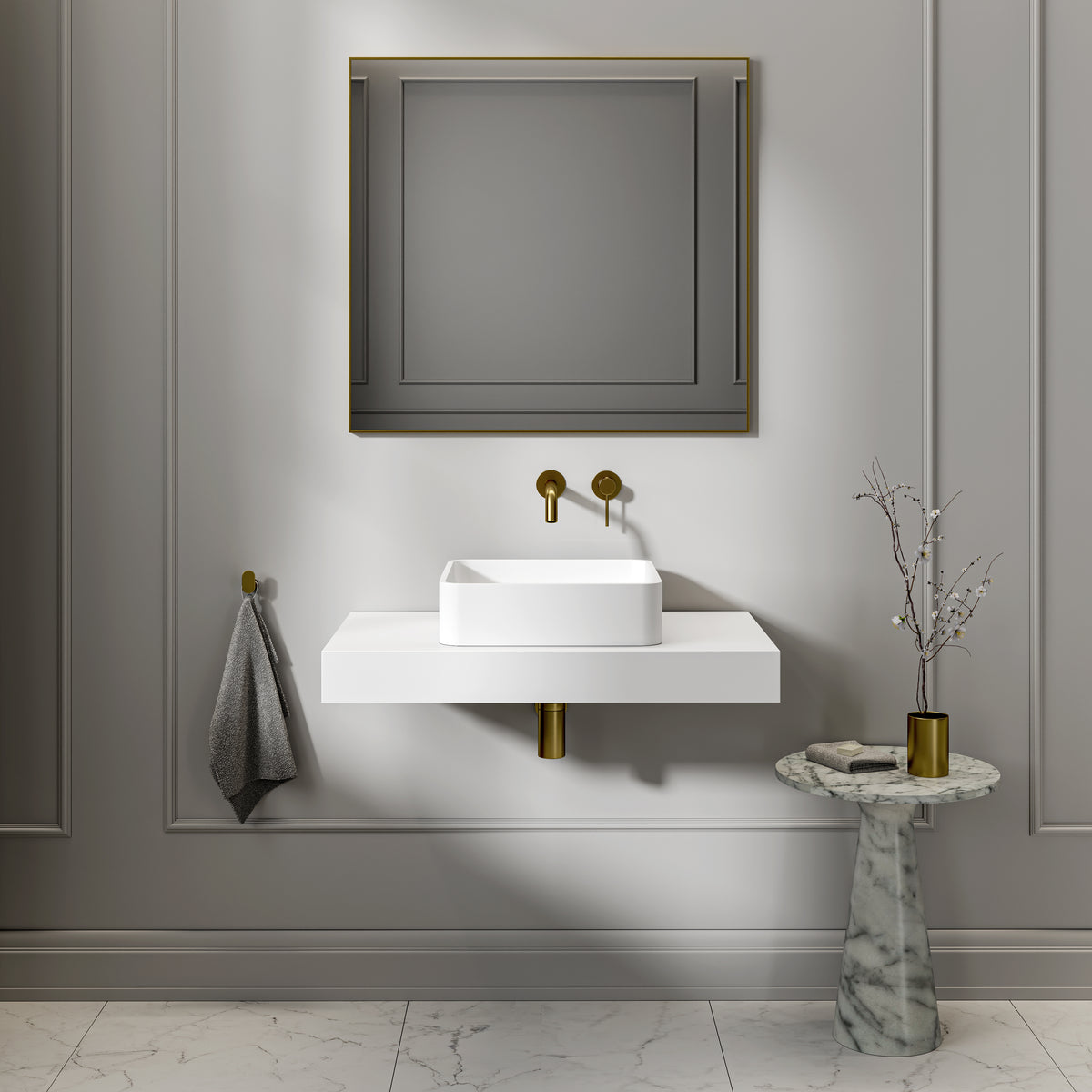 Vogue Countertop Stone Basin 400mm White