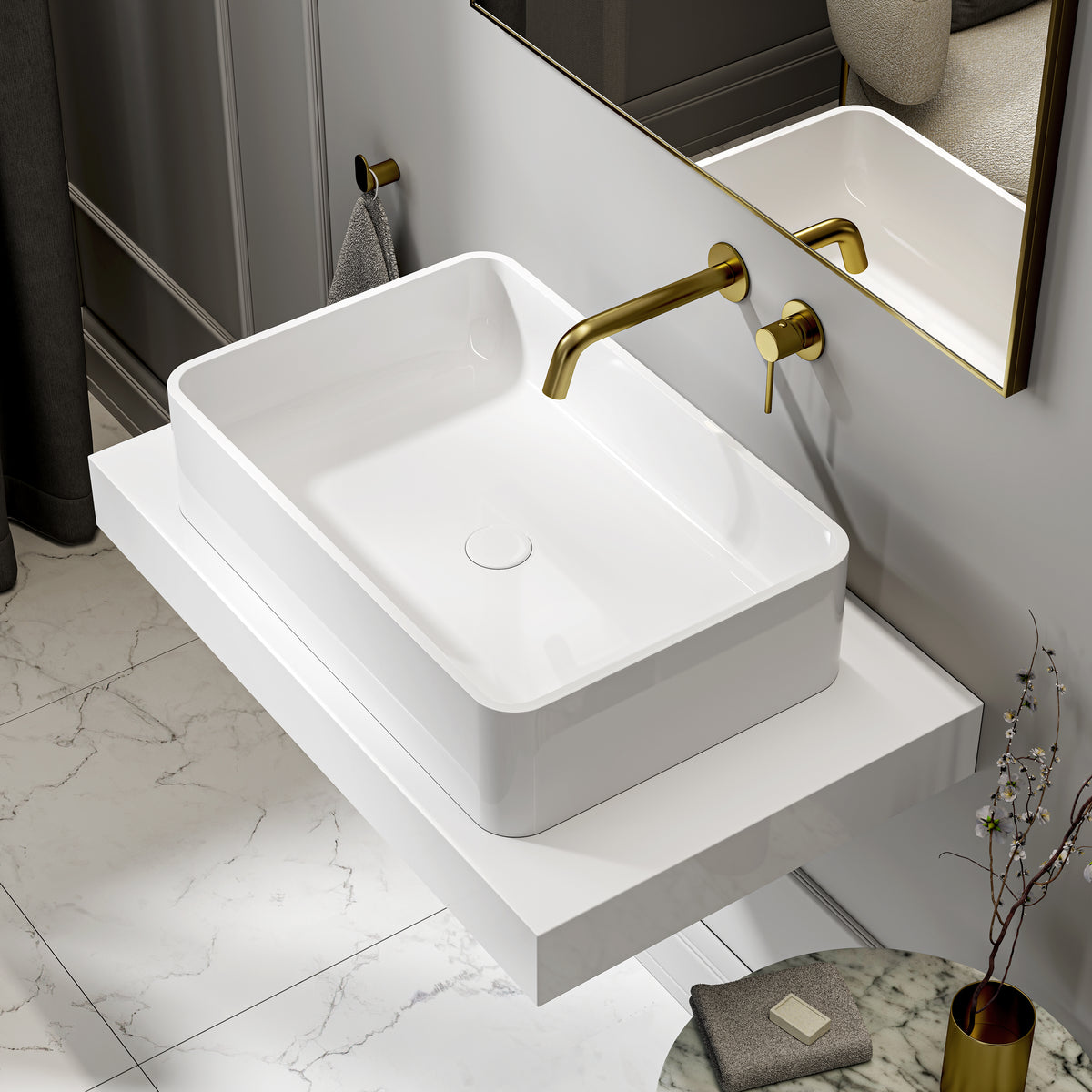 Vogue Countertop Stone Basin 600mm White