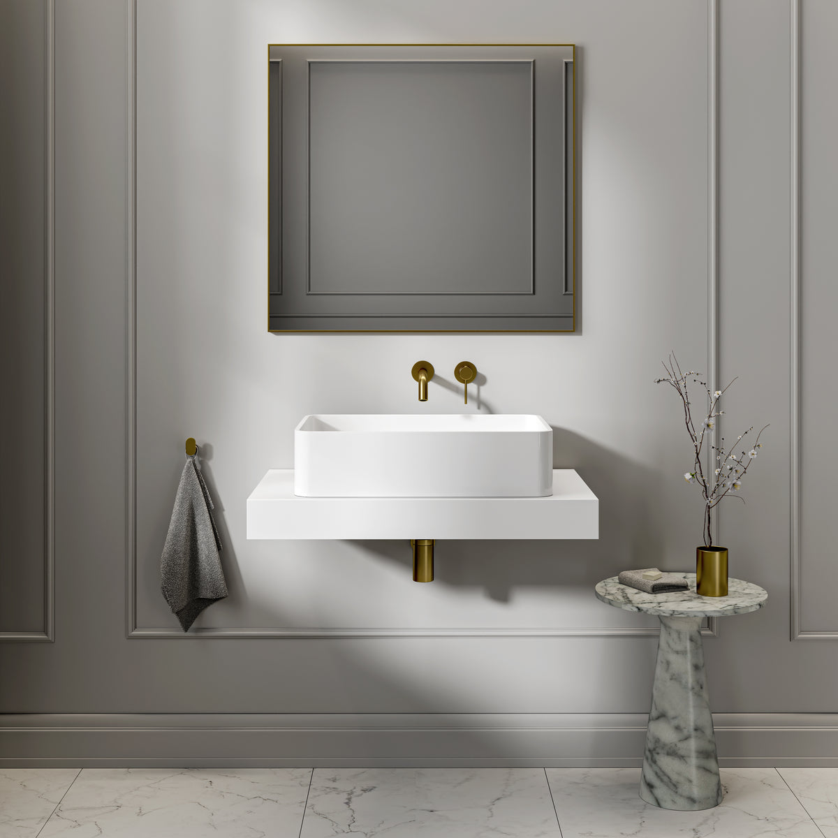 Vogue Countertop Stone Basin 600mm White