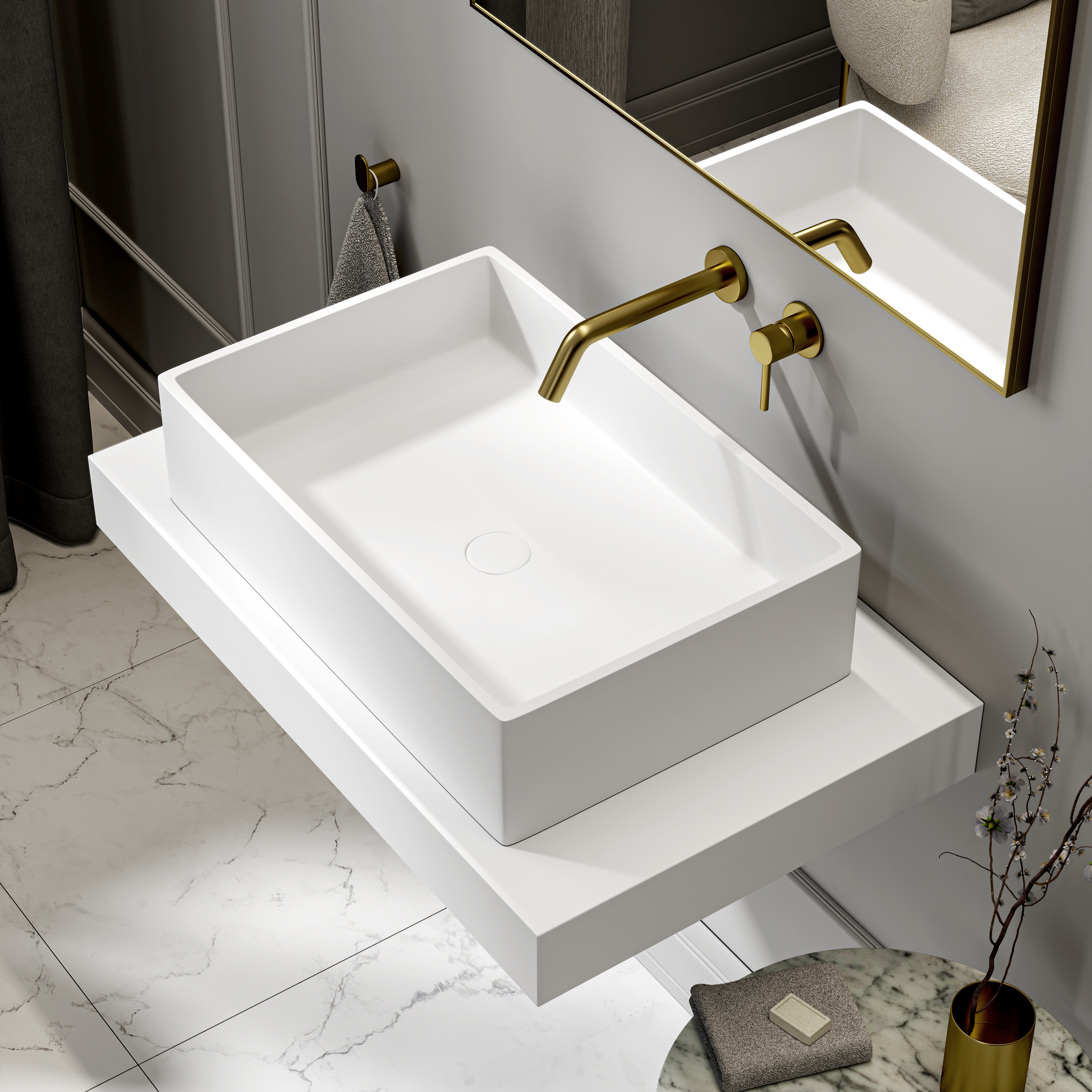 Vogue Countertop Stone Basin 600mm White