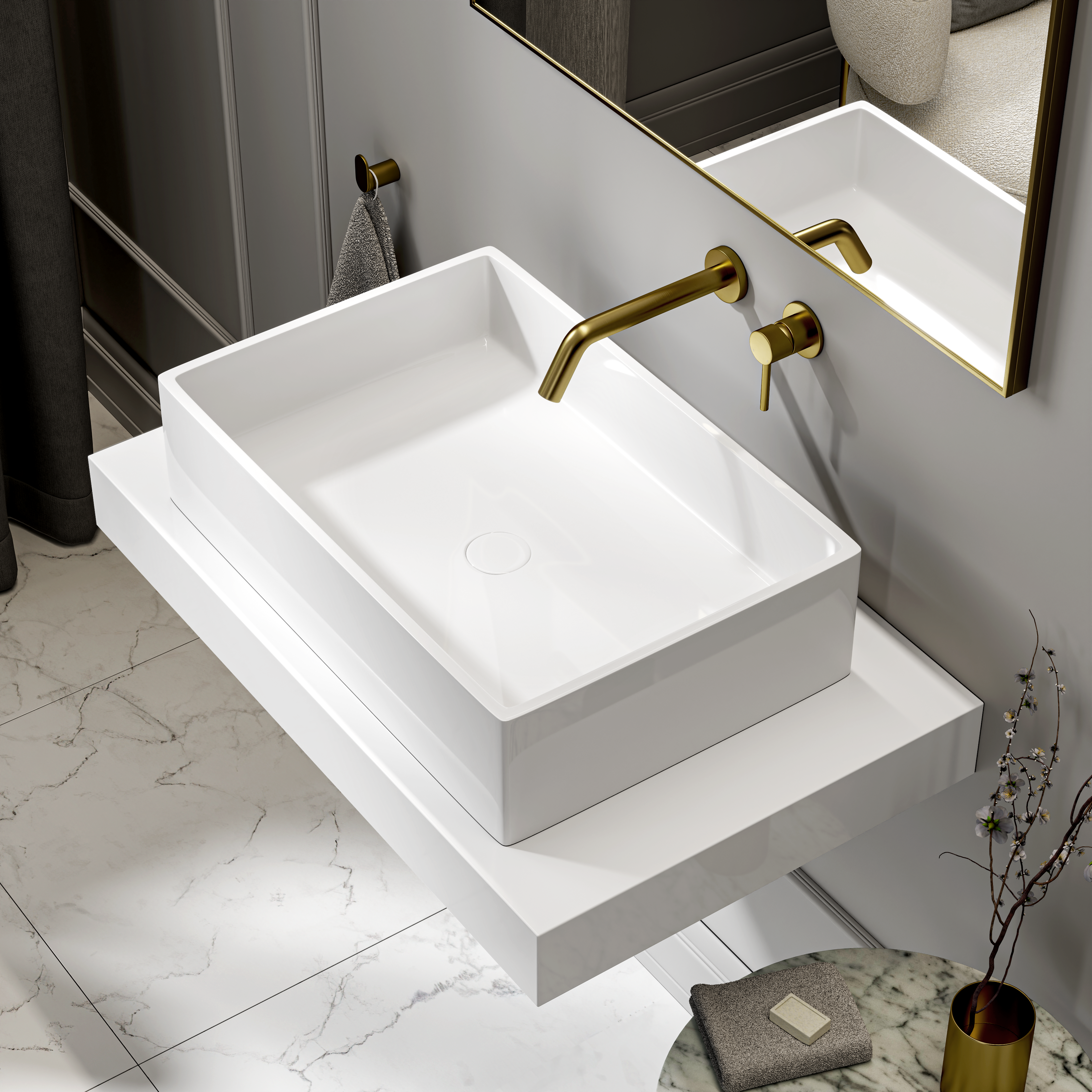 Vogue Countertop Stone Basin 600mm White