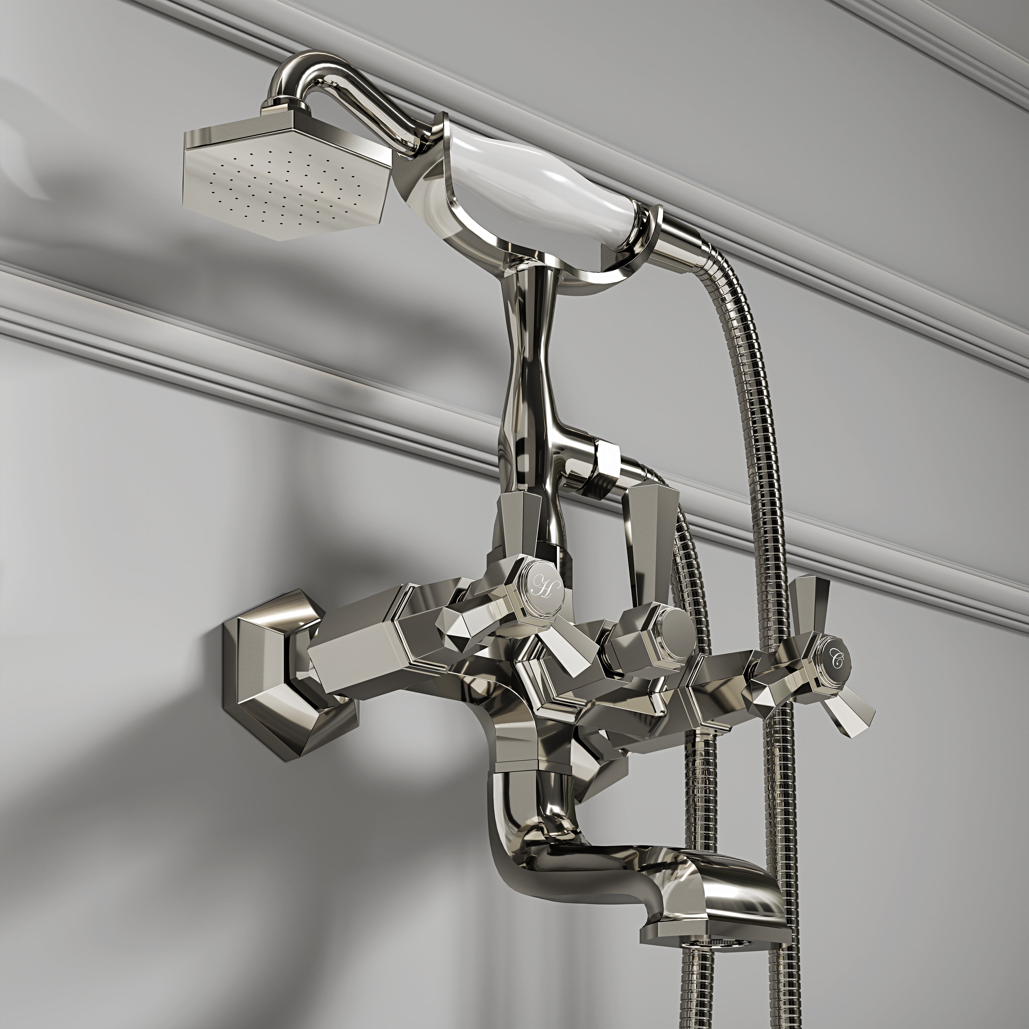 Arlington Polished Nickel Wall Mounted Bath Shower Tap