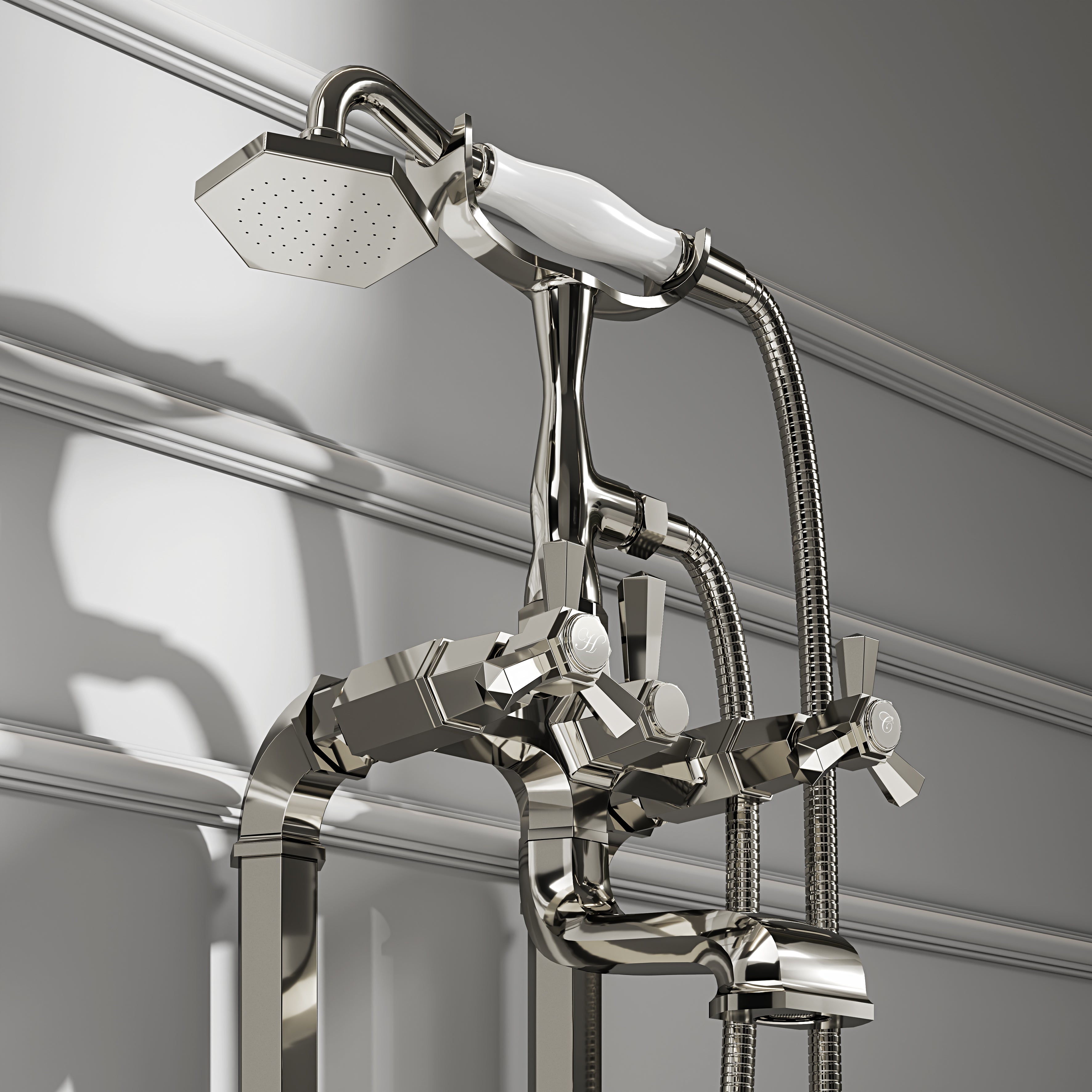 Arlington Polished Nickel Floorstanding Bath Shower Tap