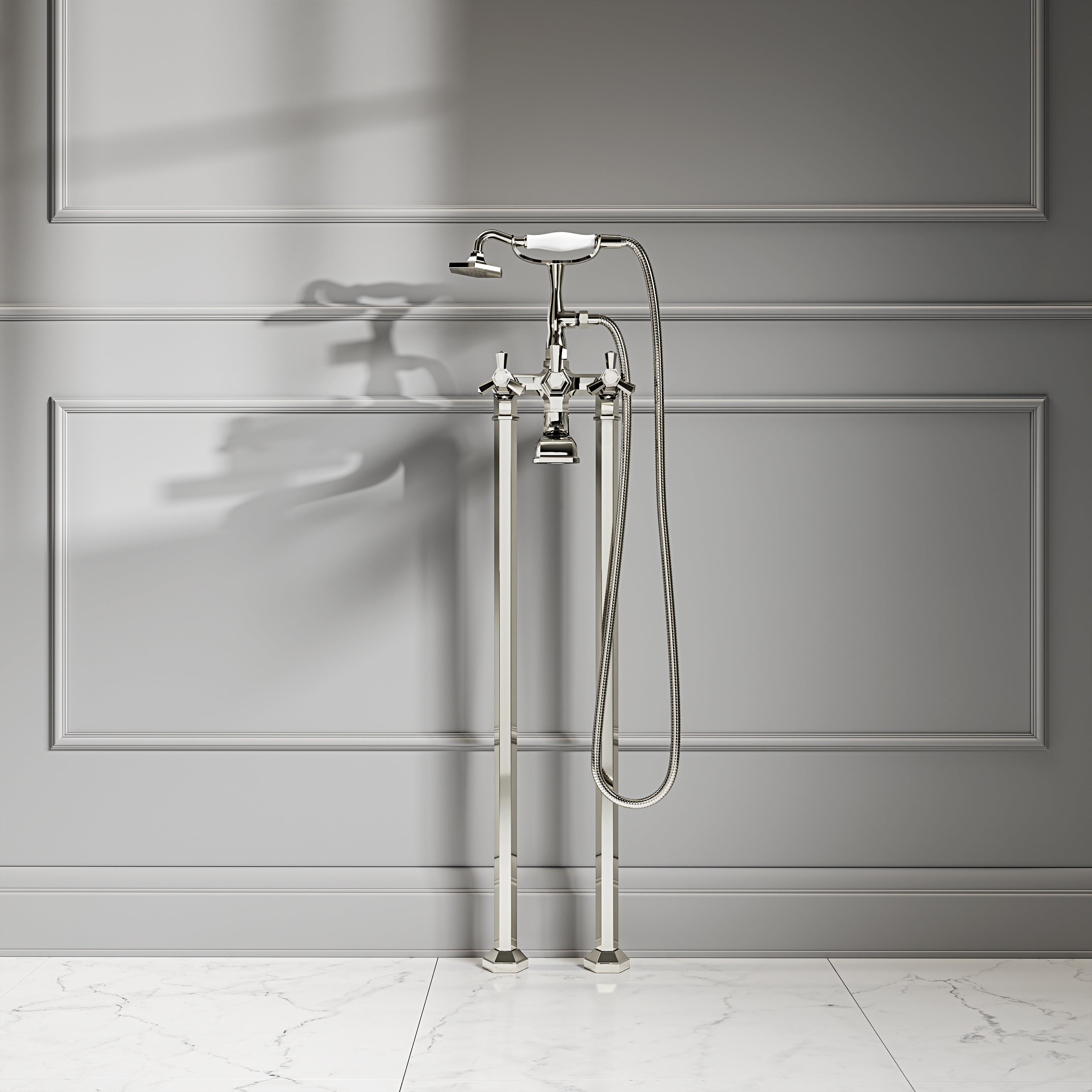 Arlington Polished Nickel Floorstanding Bath Shower Tap