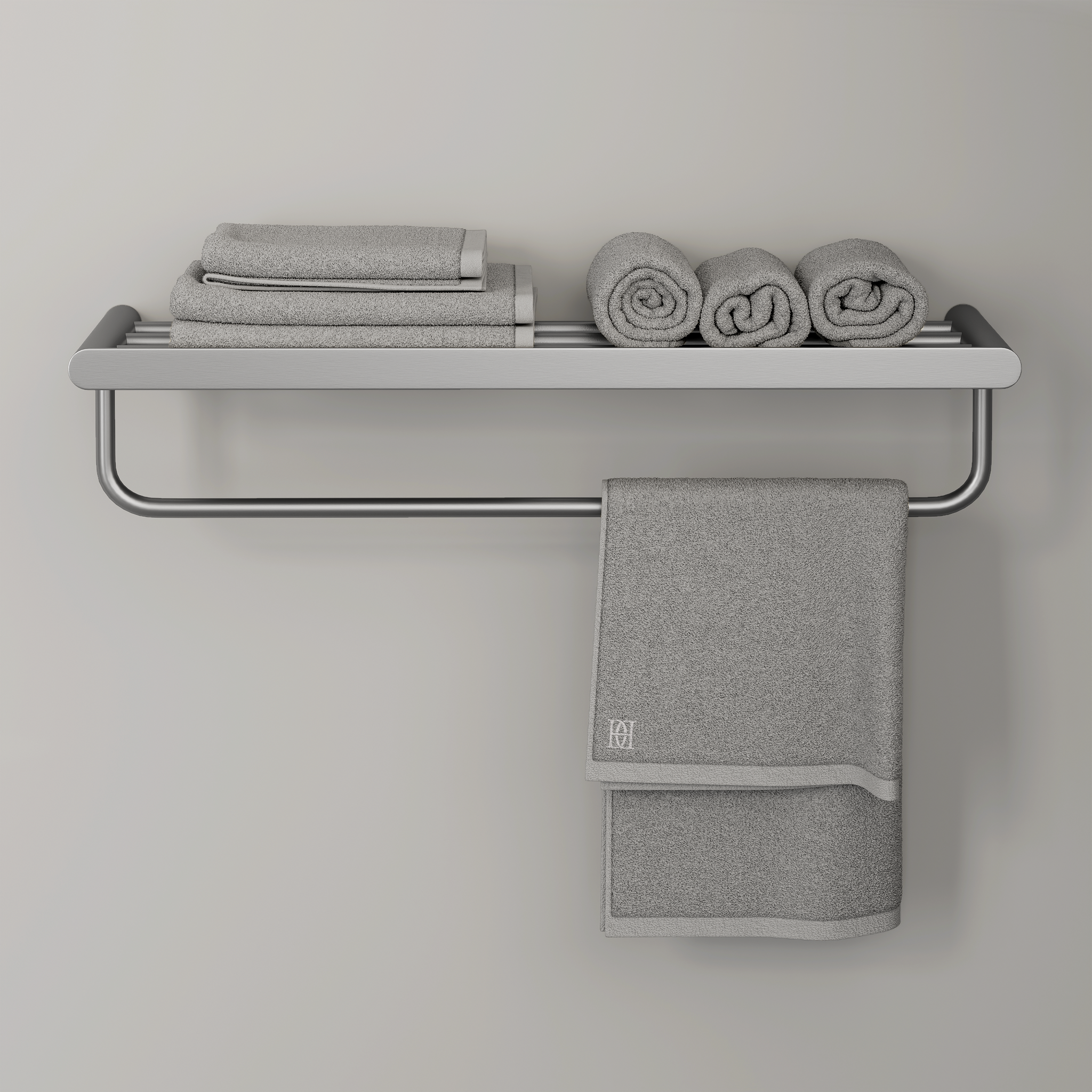 Nuvo Brushed Stainless Towel Shelf With Rail 600 - Main Image
