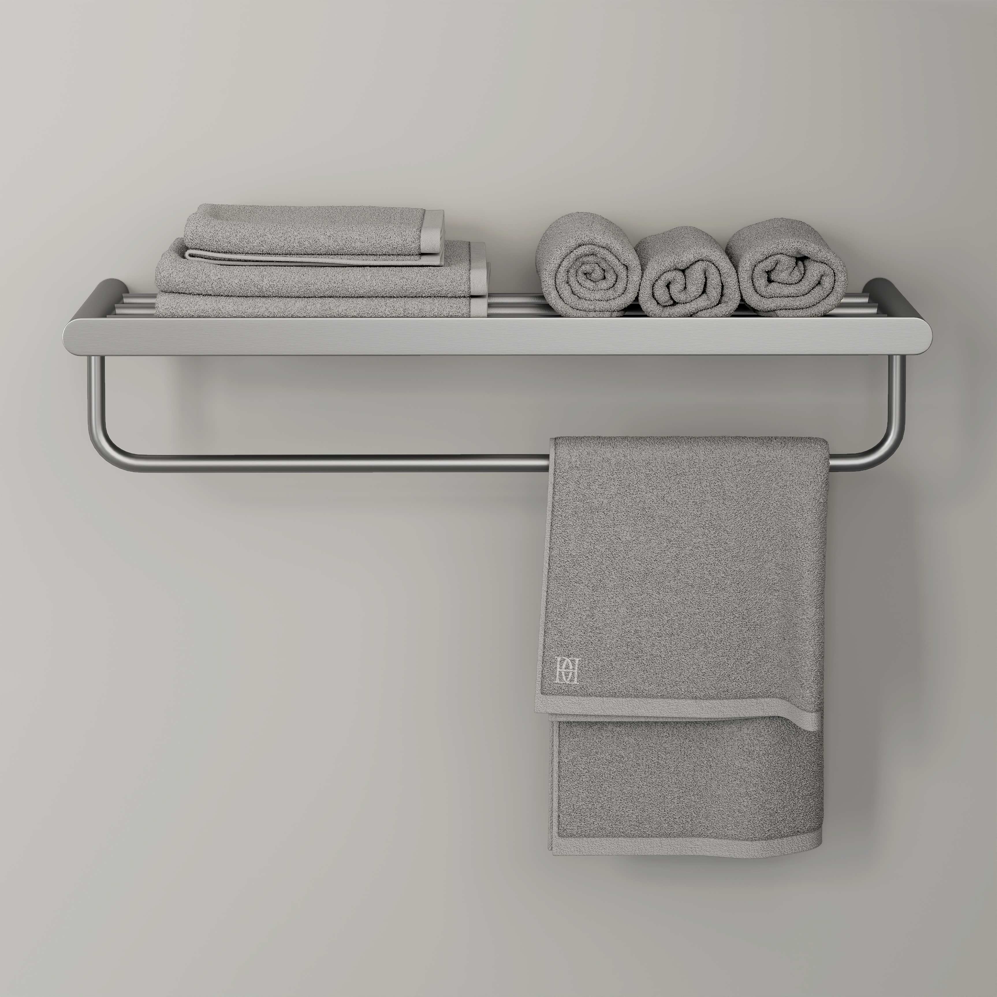 Nuvo Brushed Stainless Towel Shelf With Rail 600