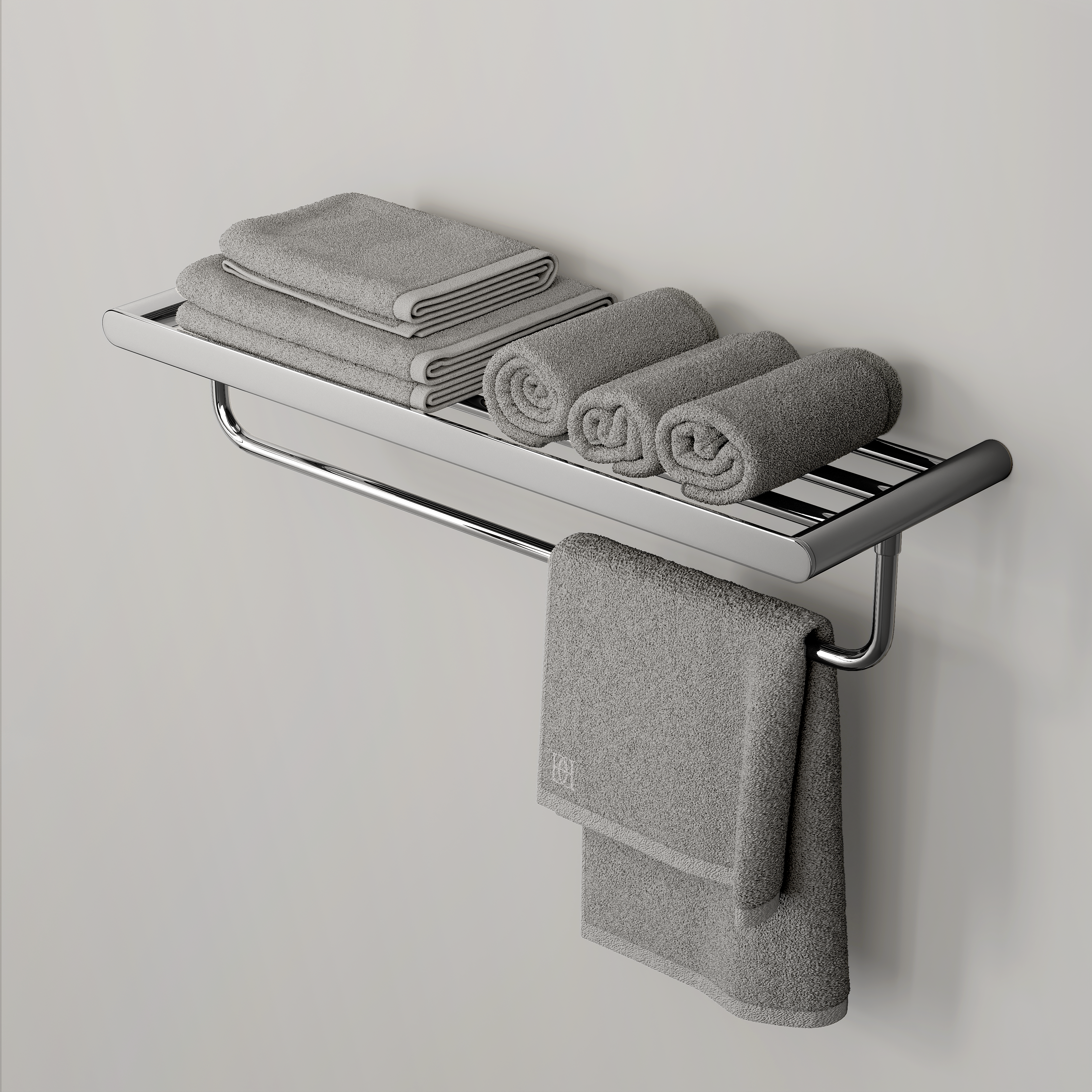 Nuvo Chrome Towel Shelf With Rail 600