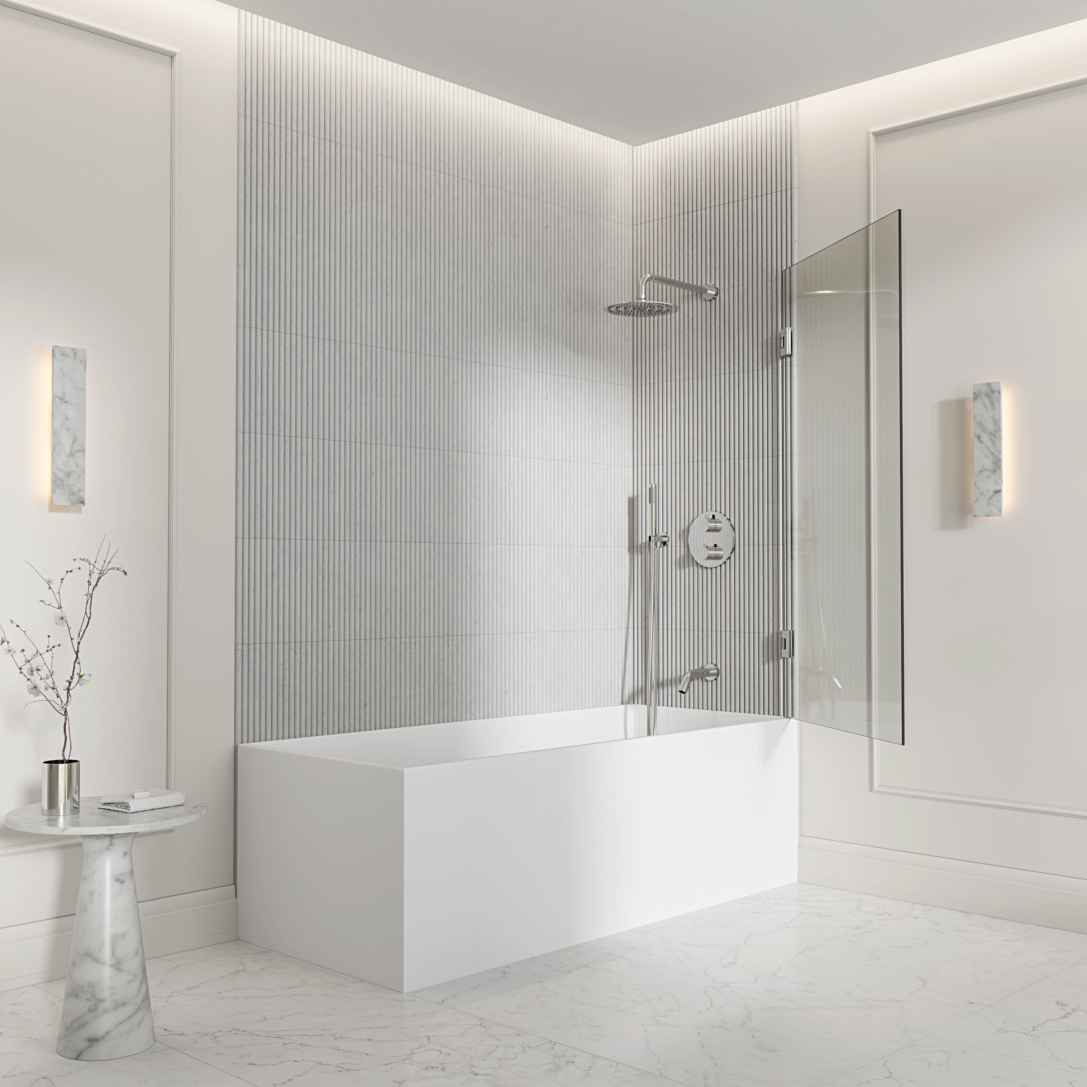 Chilton Frameless Bath Shower Screen 800mm with Chrome Hinge