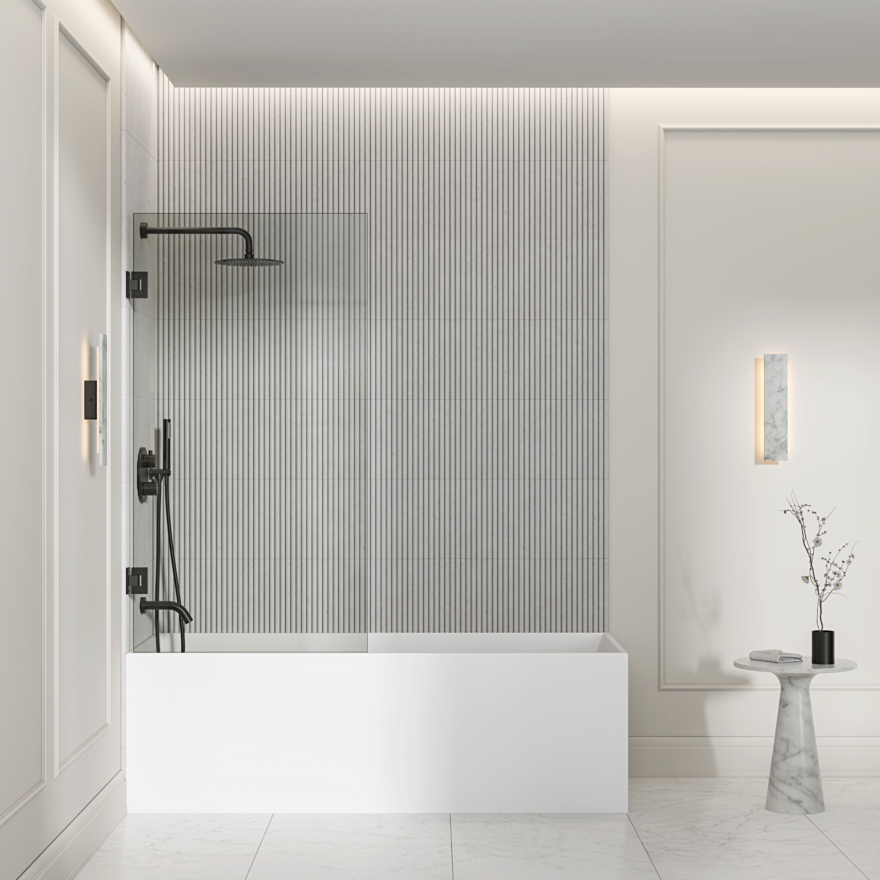 Chilton Frameless Bath Shower Screen 800mm with Matte Black Hinge