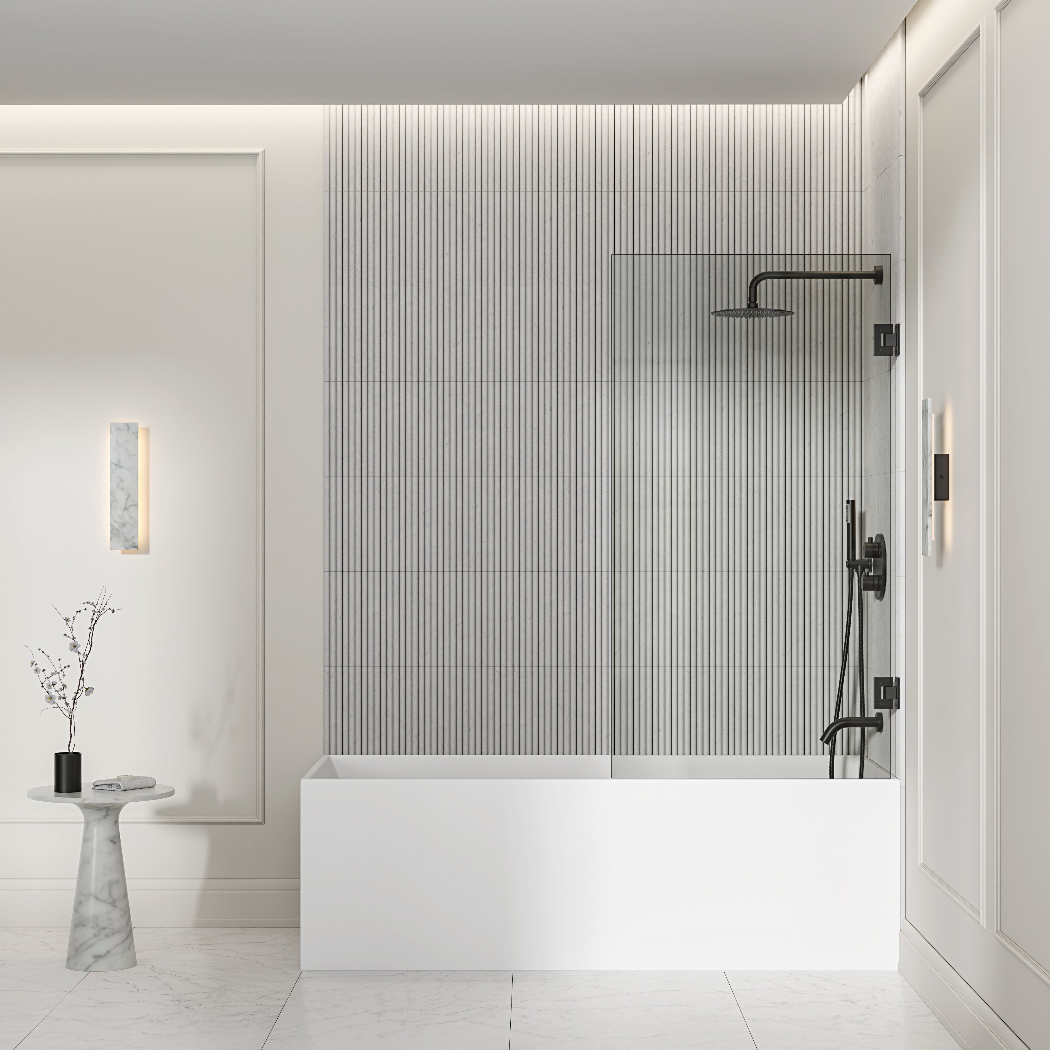 Chilton Frameless Bath Shower Screen 800mm with Matte Black Hinge
